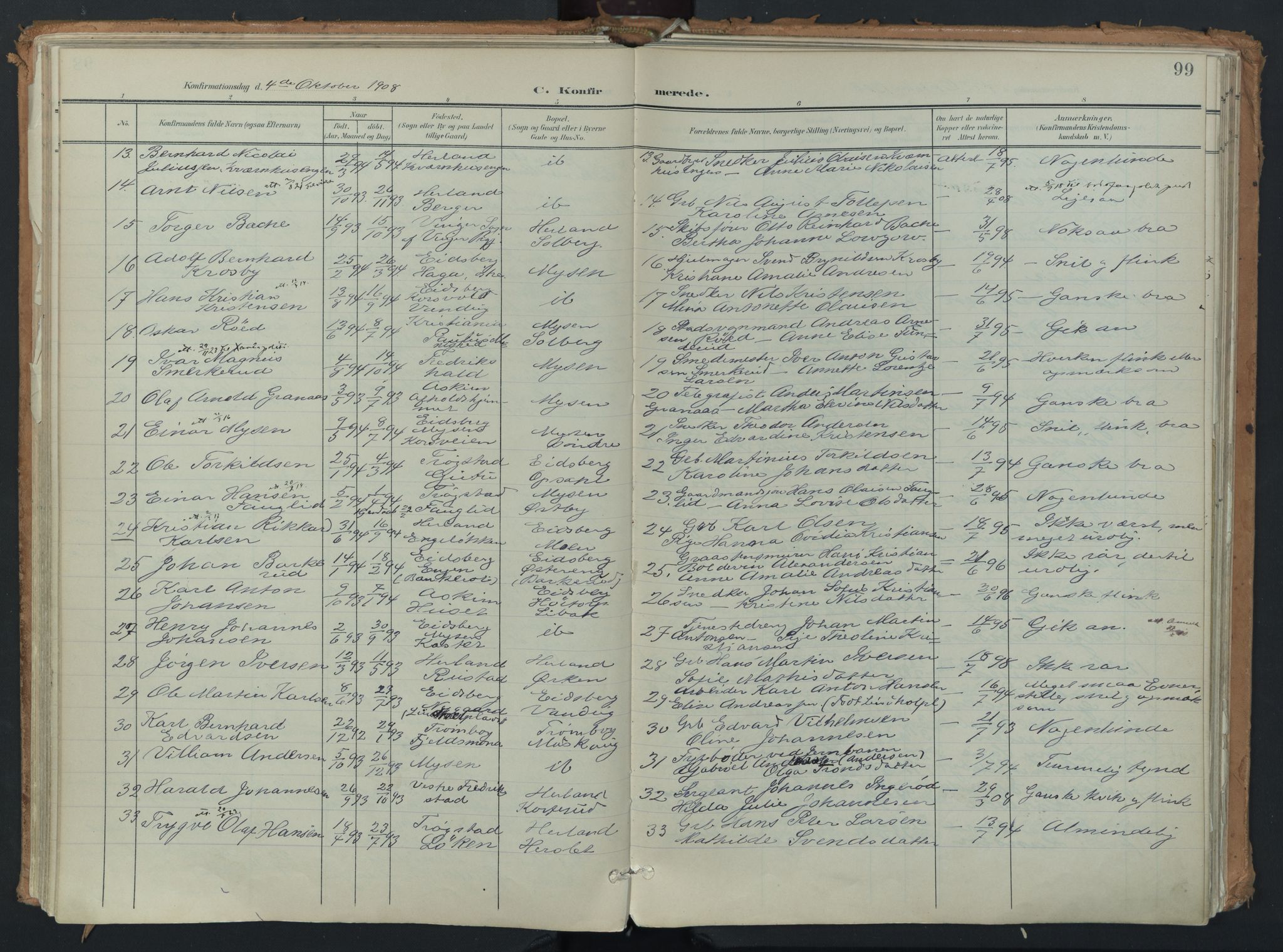 Eidsberg prestekontor Kirkebøker, AV/SAO-A-10905/F/Fb/L0002: Parish register (official) no. II 2, 1901-1933, p. 99