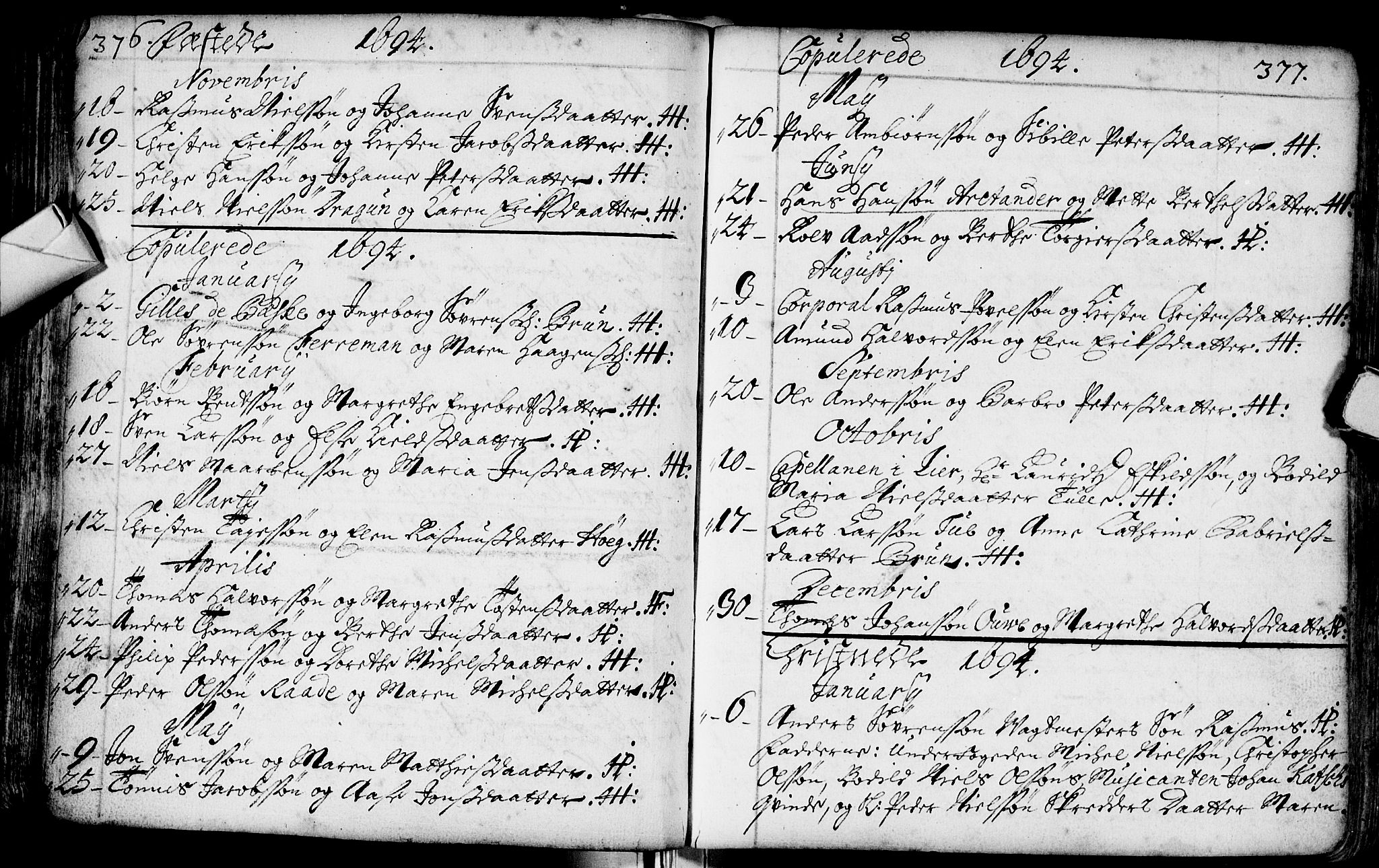 Bragernes kirkebøker, SAKO/A-6/F/Fa/L0002: Parish register (official) no. I 2, 1680-1705, p. 376-377