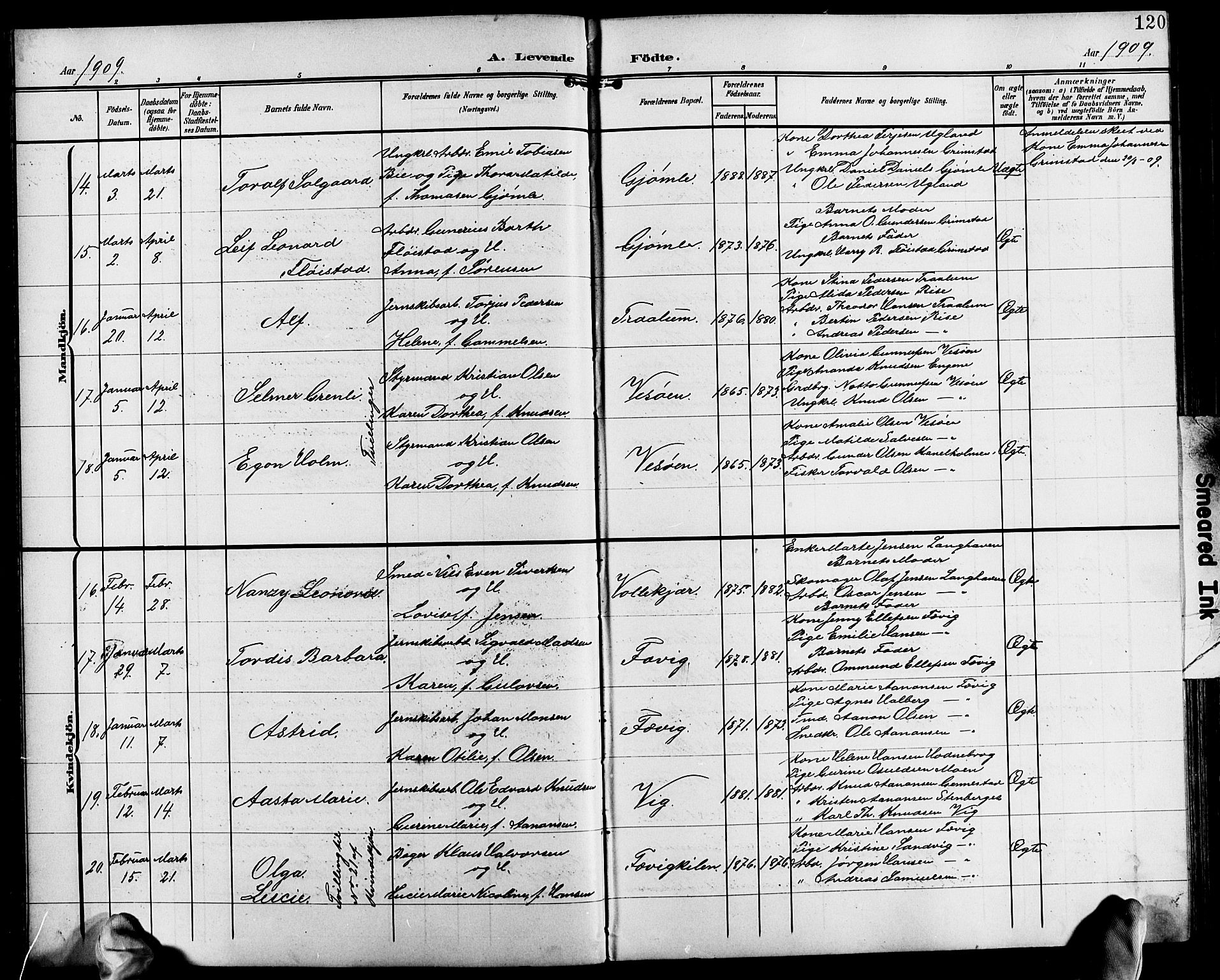 Fjære sokneprestkontor, AV/SAK-1111-0011/F/Fb/L0012: Parish register (copy) no. B 12, 1902-1925, p. 120