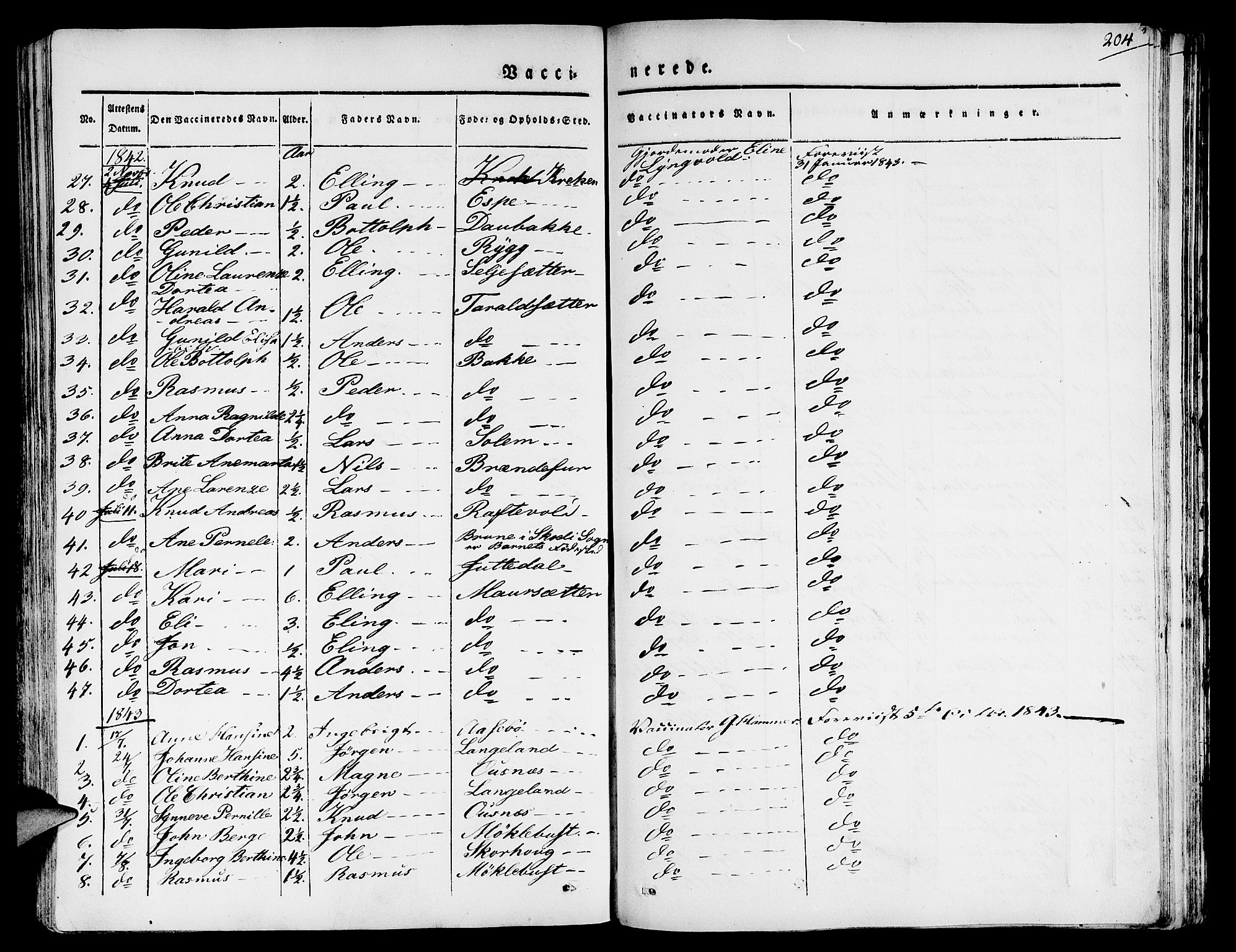 Eid sokneprestembete, AV/SAB-A-82301/H/Haa/Haaa/L0006: Parish register (official) no. A 6, 1831-1843, p. 204