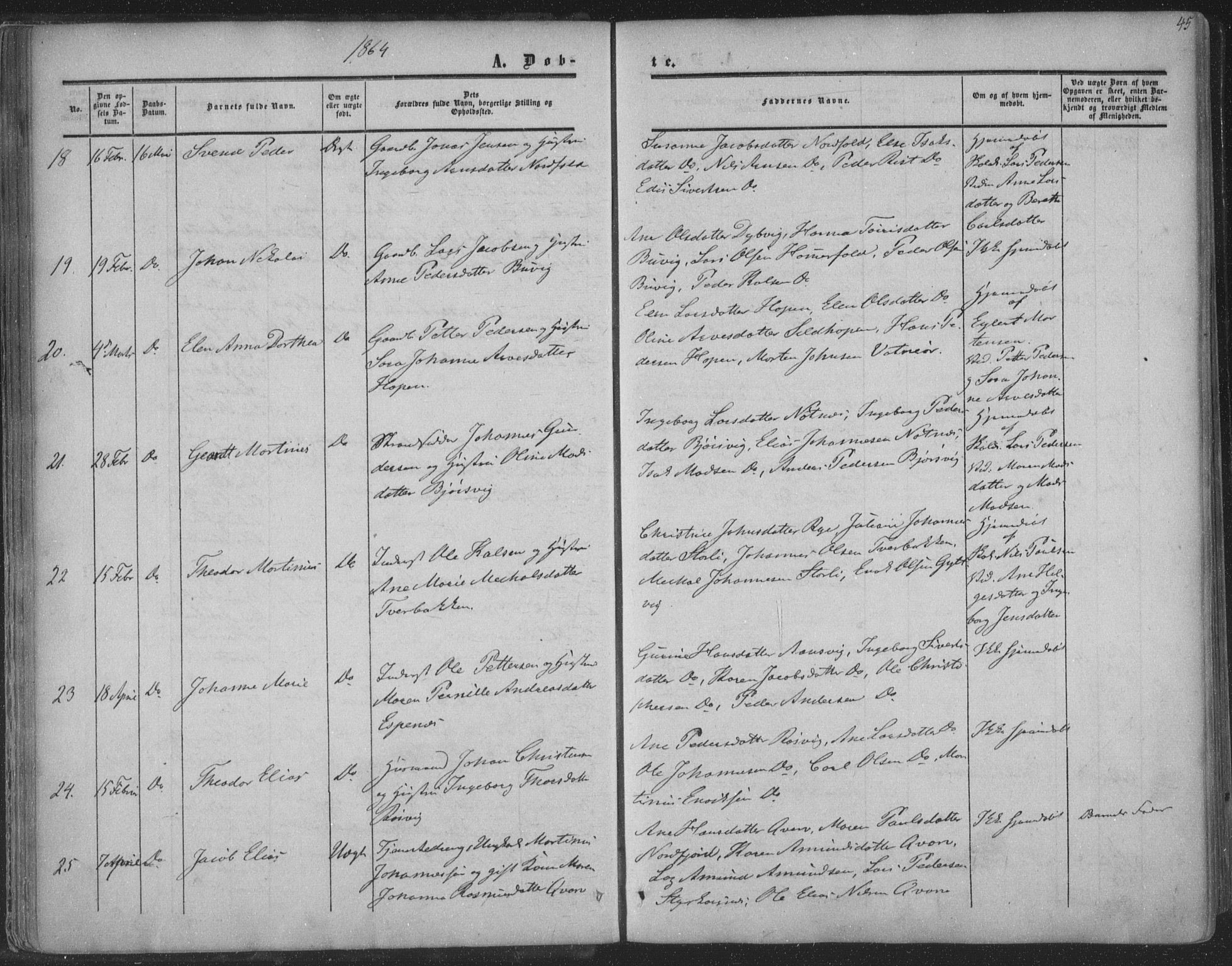 Ministerialprotokoller, klokkerbøker og fødselsregistre - Nordland, AV/SAT-A-1459/853/L0770: Parish register (official) no. 853A09, 1857-1870, p. 45