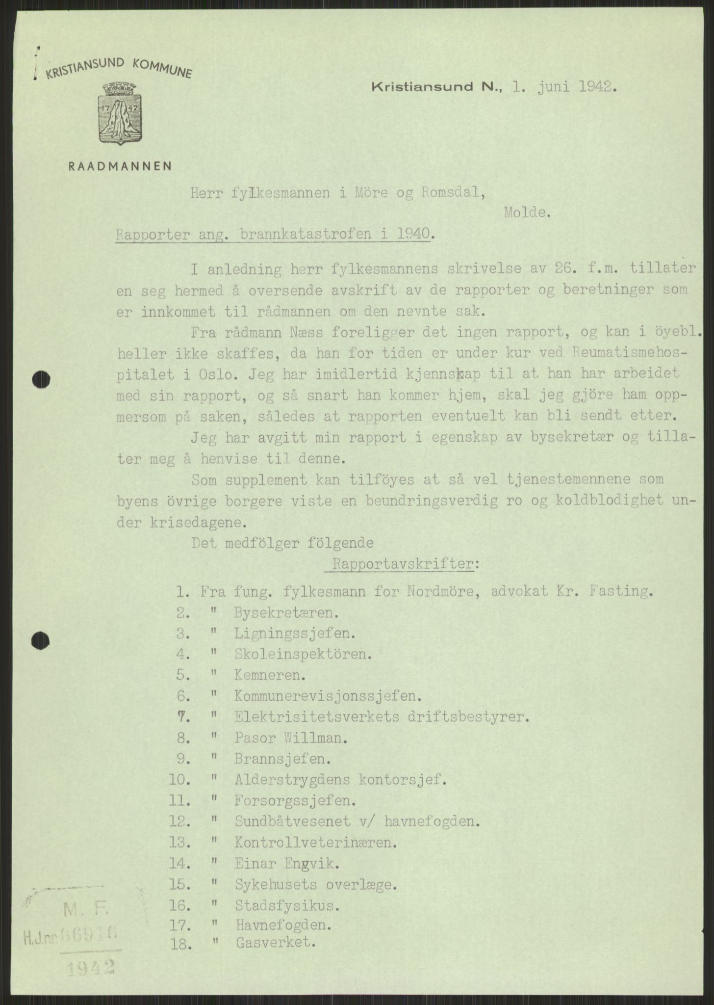 Forsvaret, Forsvarets krigshistoriske avdeling, AV/RA-RAFA-2017/Y/Ya/L0015: II-C-11-31 - Fylkesmenn.  Rapporter om krigsbegivenhetene 1940., 1940, p. 635