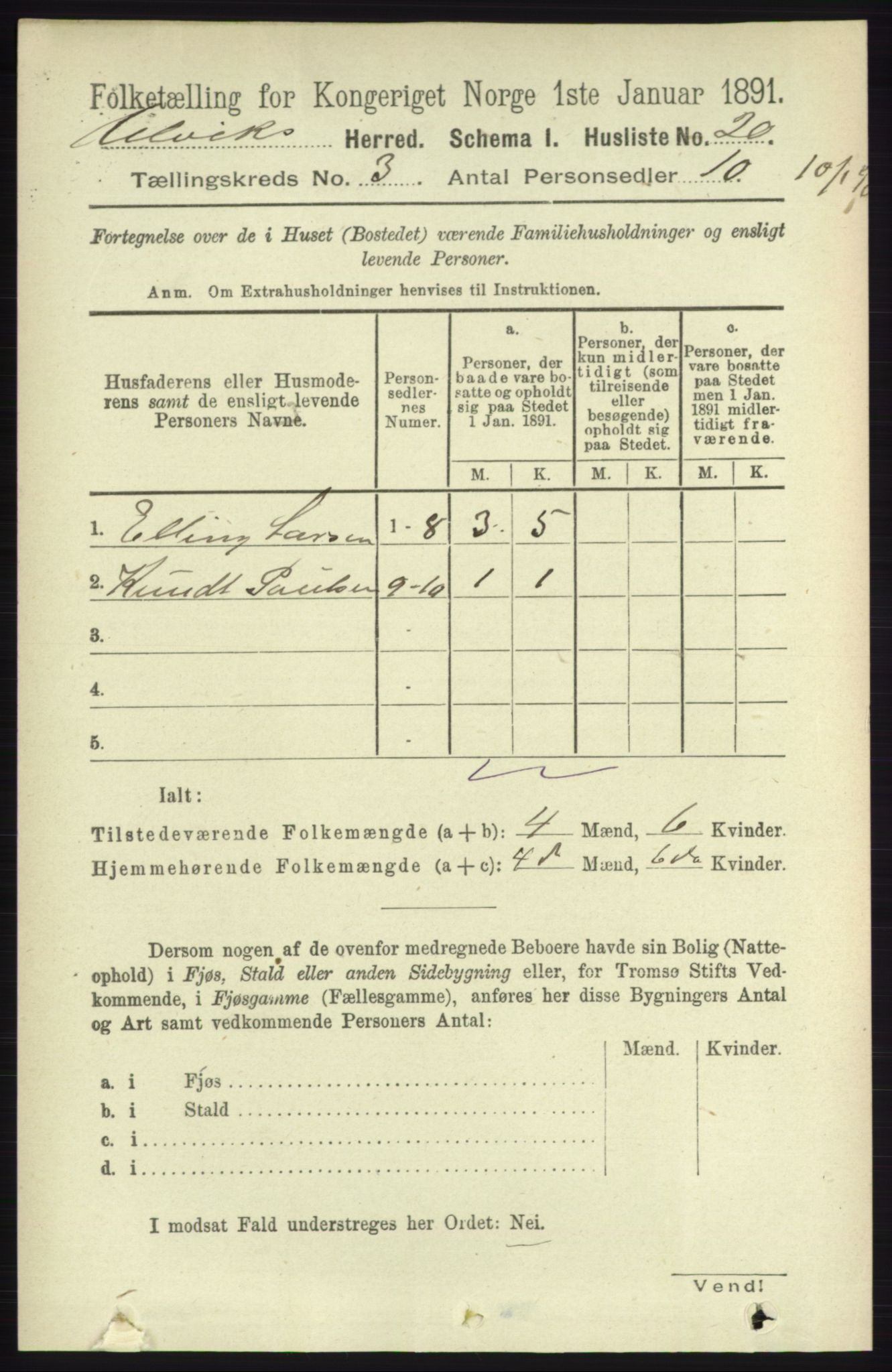 RA, 1891 census for 1233 Ulvik, 1891, p. 336
