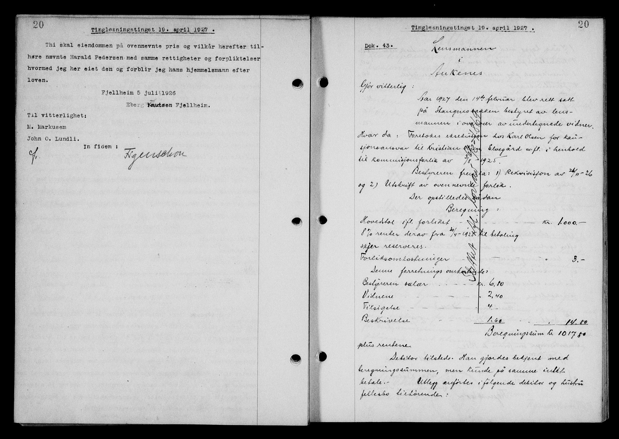 Steigen og Ofoten sorenskriveri, SAT/A-0030/1/2/2C/L0014: Mortgage book no. 13 og 15, 1926-1927, Deed date: 19.04.1927