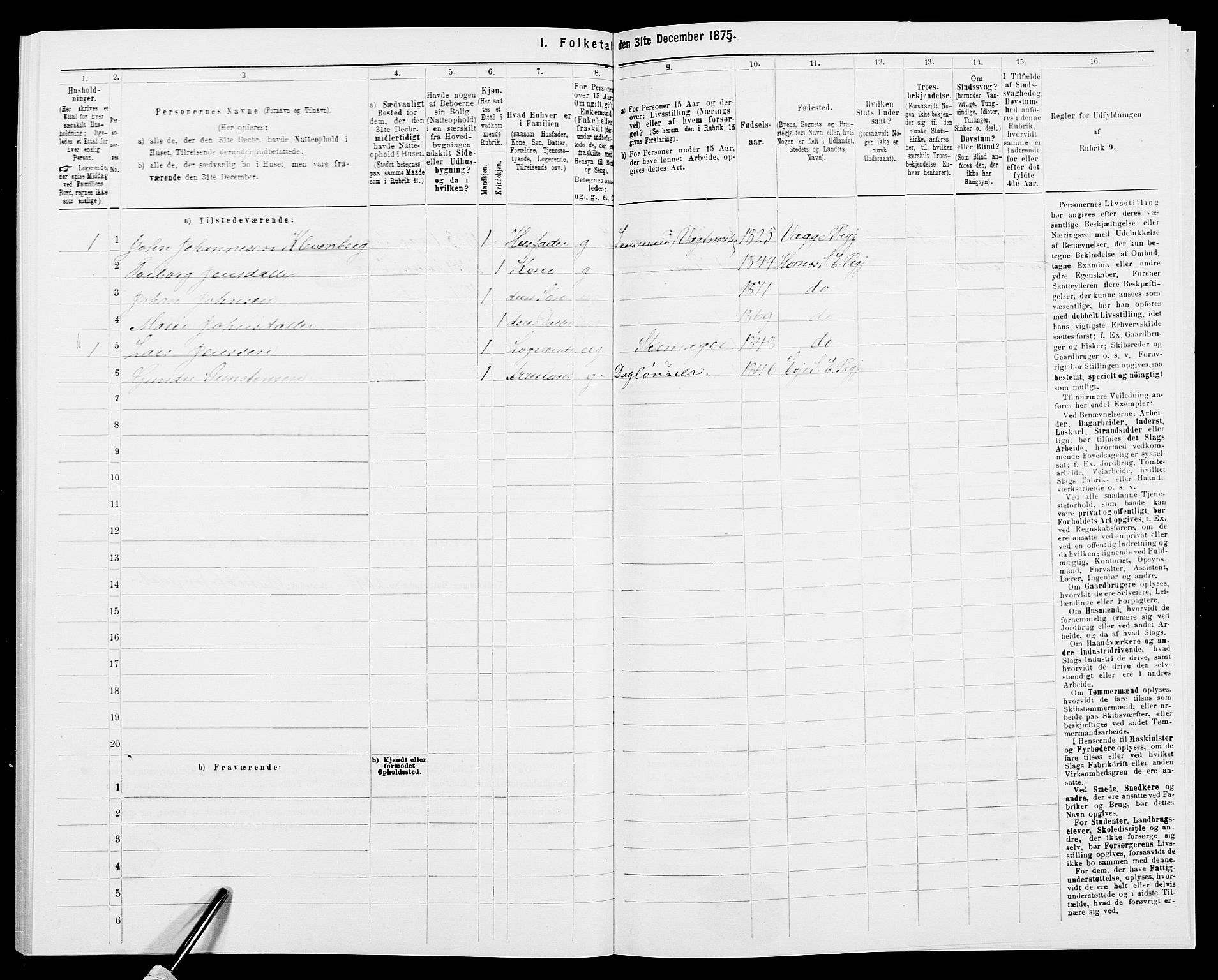 SAK, 1875 census for 0934P Evje, 1875, p. 579