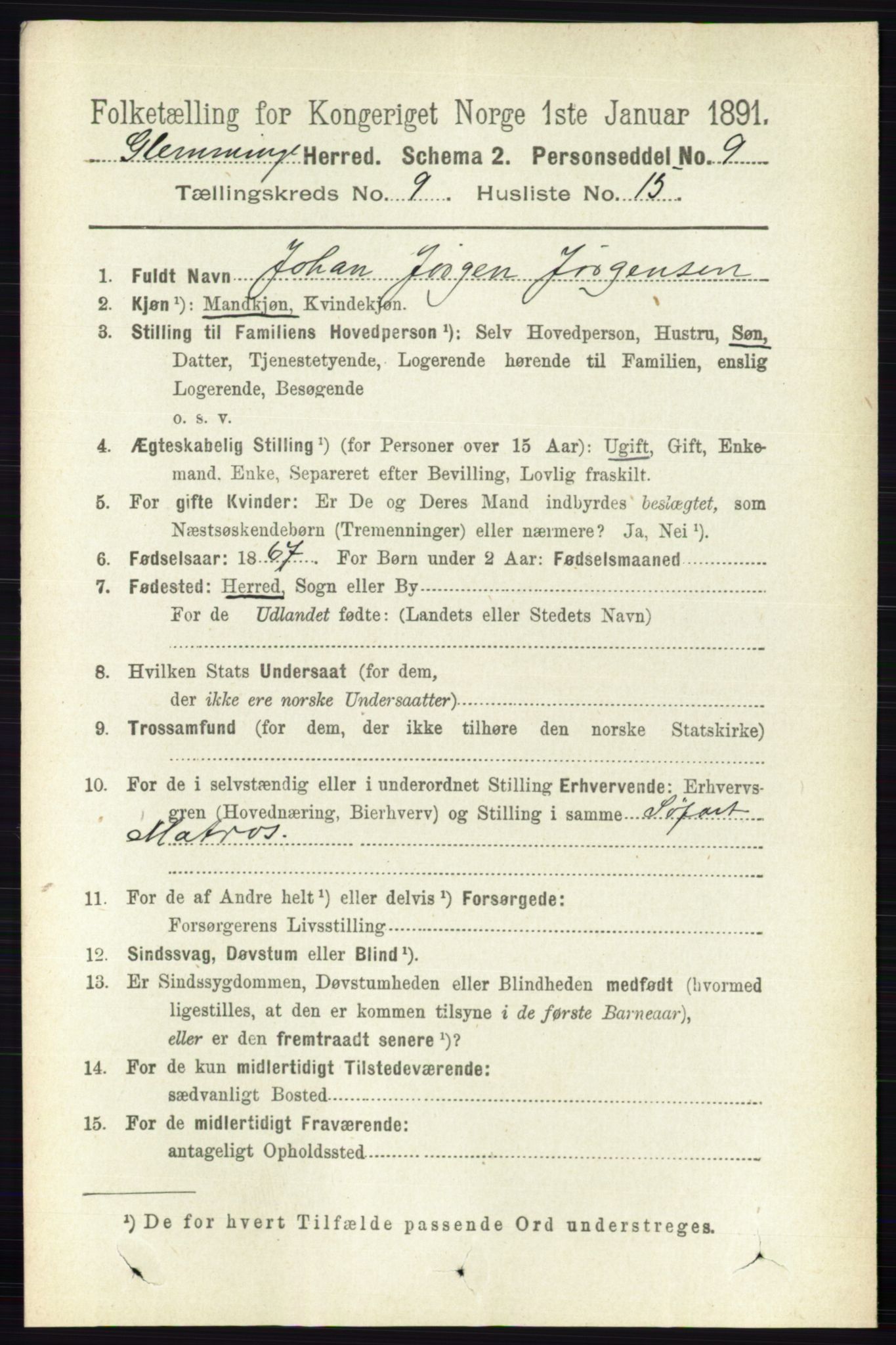 RA, 1891 census for 0132 Glemmen, 1891, p. 9724