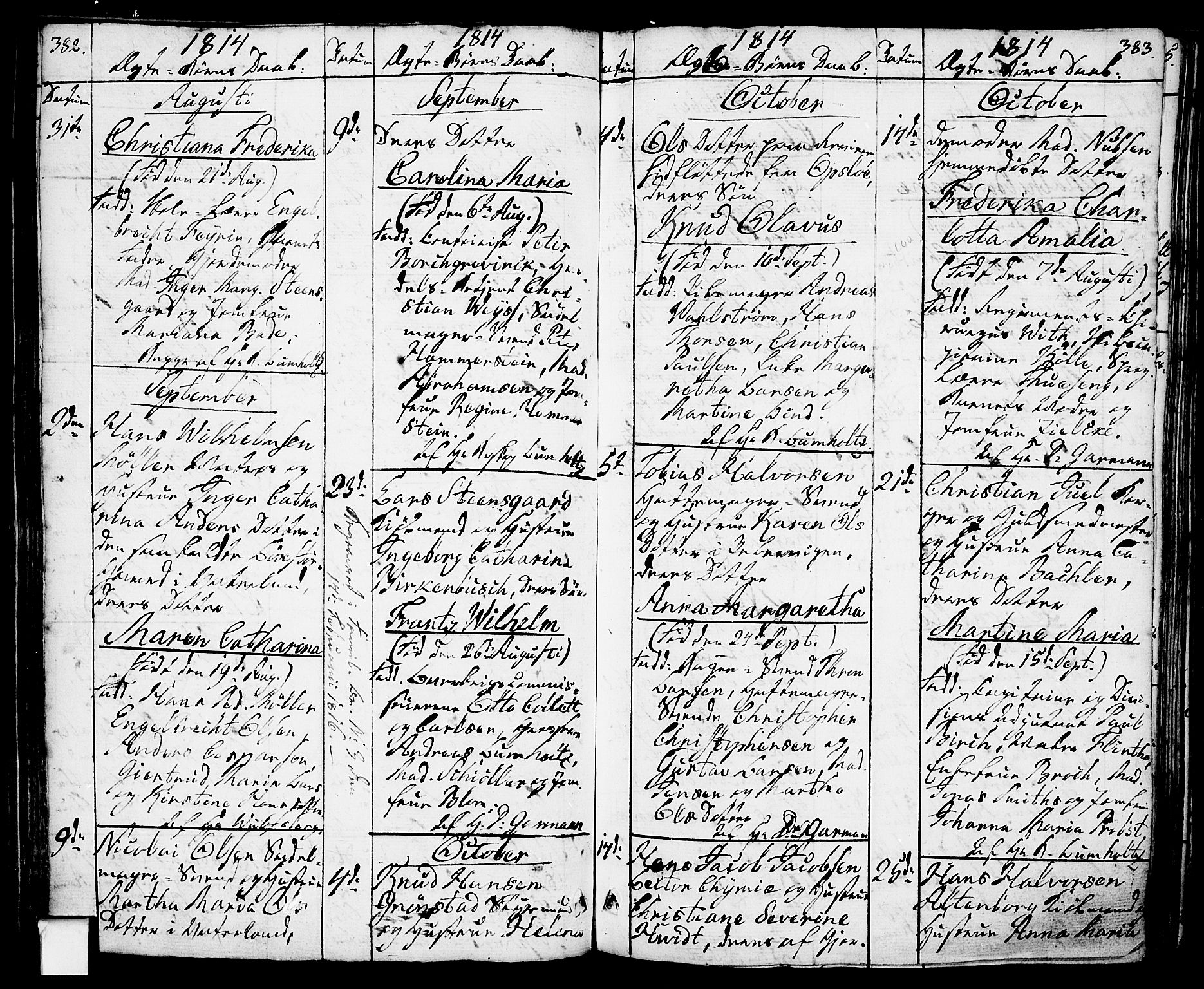 Oslo domkirke Kirkebøker, SAO/A-10752/F/Fa/L0006: Parish register (official) no. 6, 1807-1817, p. 382-383