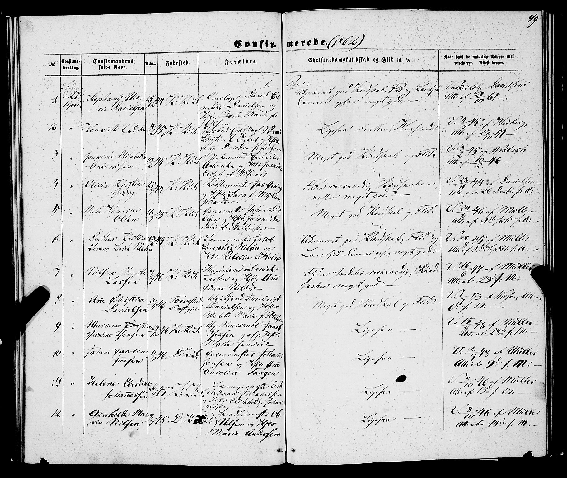 Korskirken sokneprestembete, AV/SAB-A-76101/H/Haa/L0069: Curate's parish register no. A 4, 1856-1869, p. 49