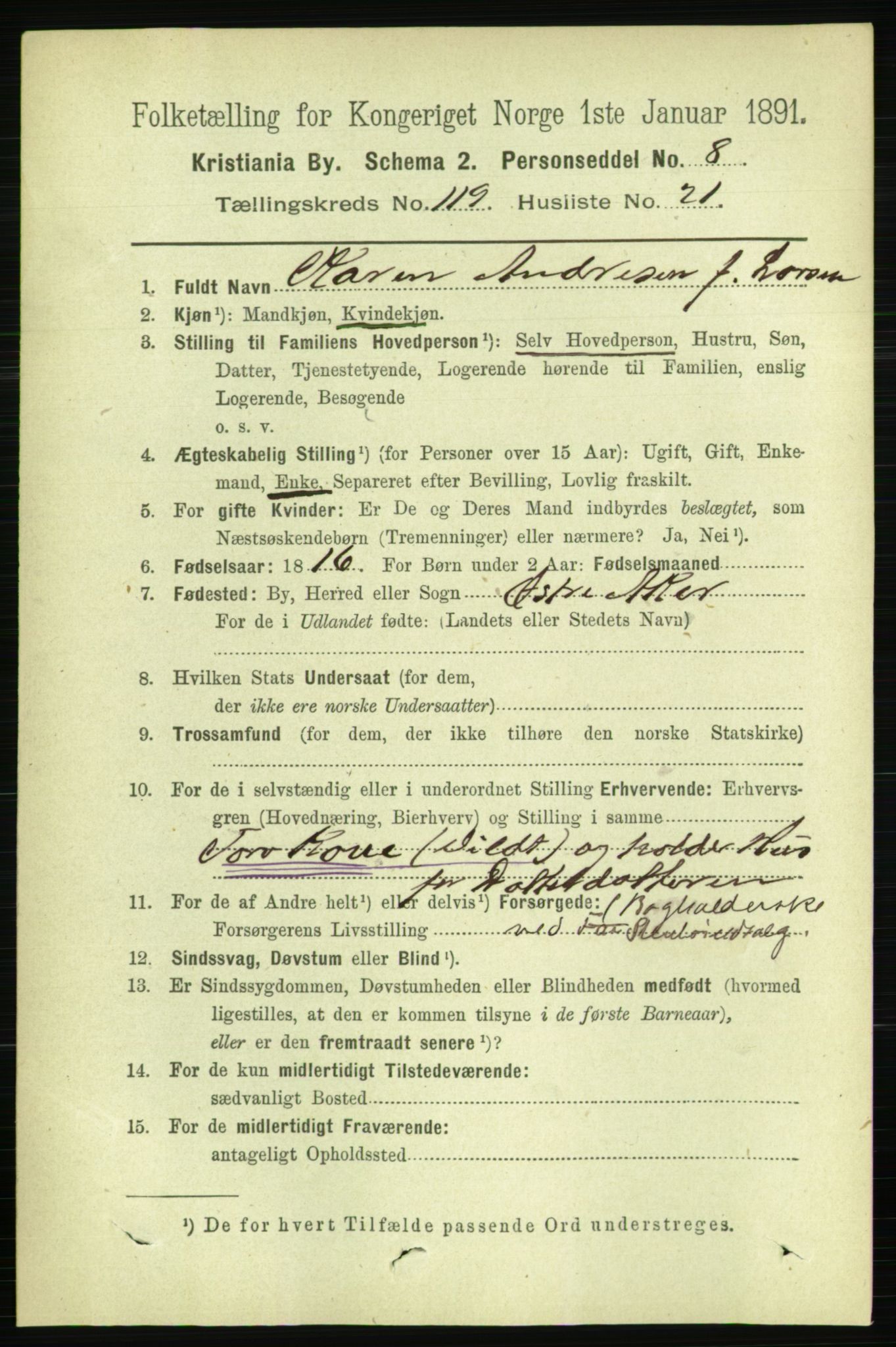 RA, 1891 census for 0301 Kristiania, 1891, p. 63964