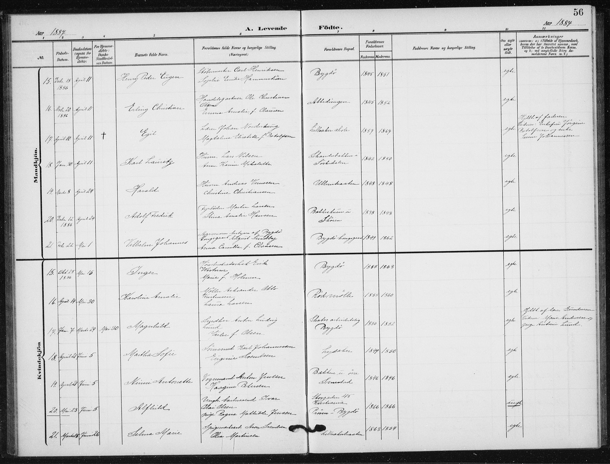 Vestre Aker prestekontor Kirkebøker, AV/SAO-A-10025/F/Fb/L0001: Parish register (official) no. II 1, 1880-1906, p. 56