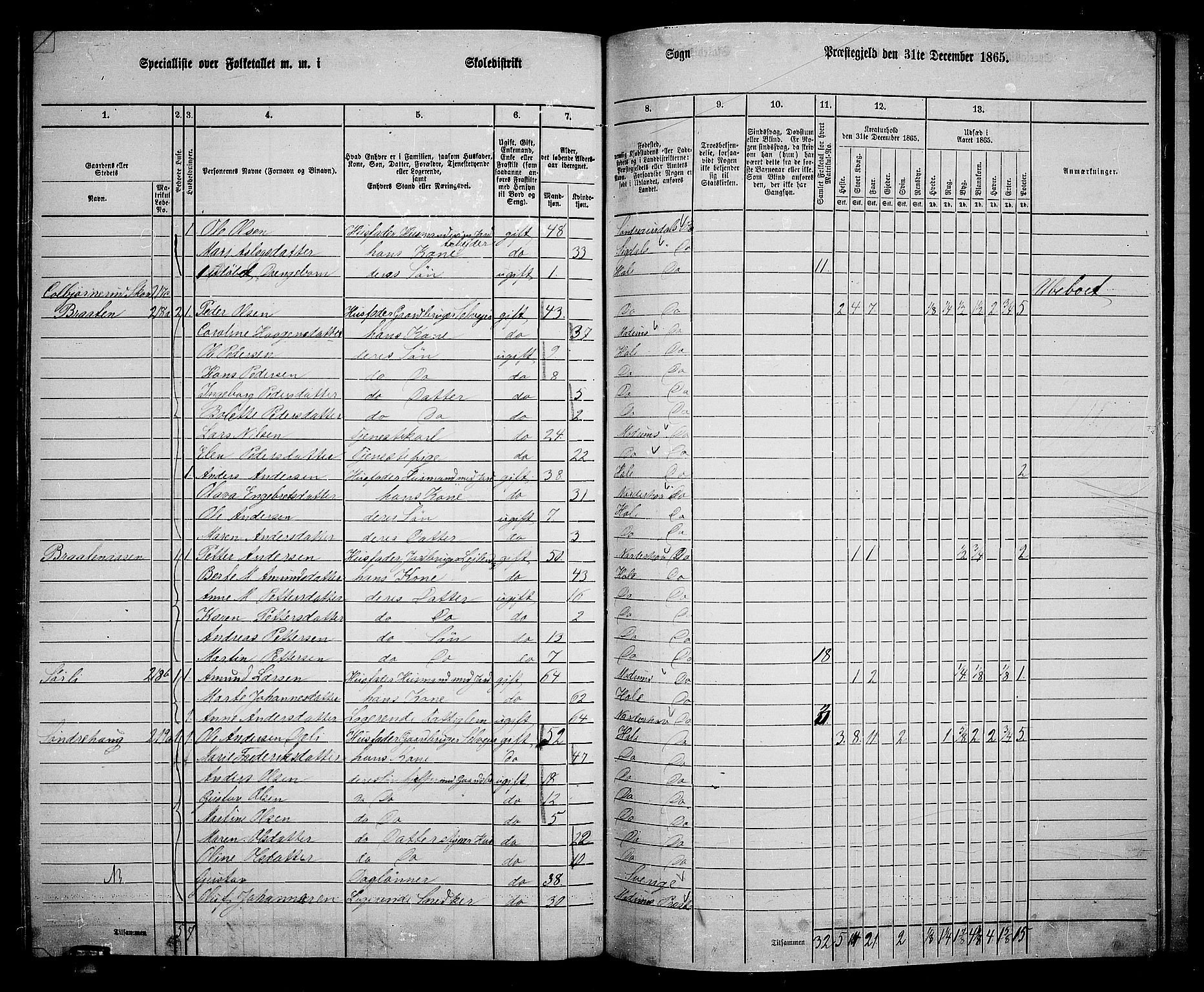RA, 1865 census for Hole, 1865, p. 150