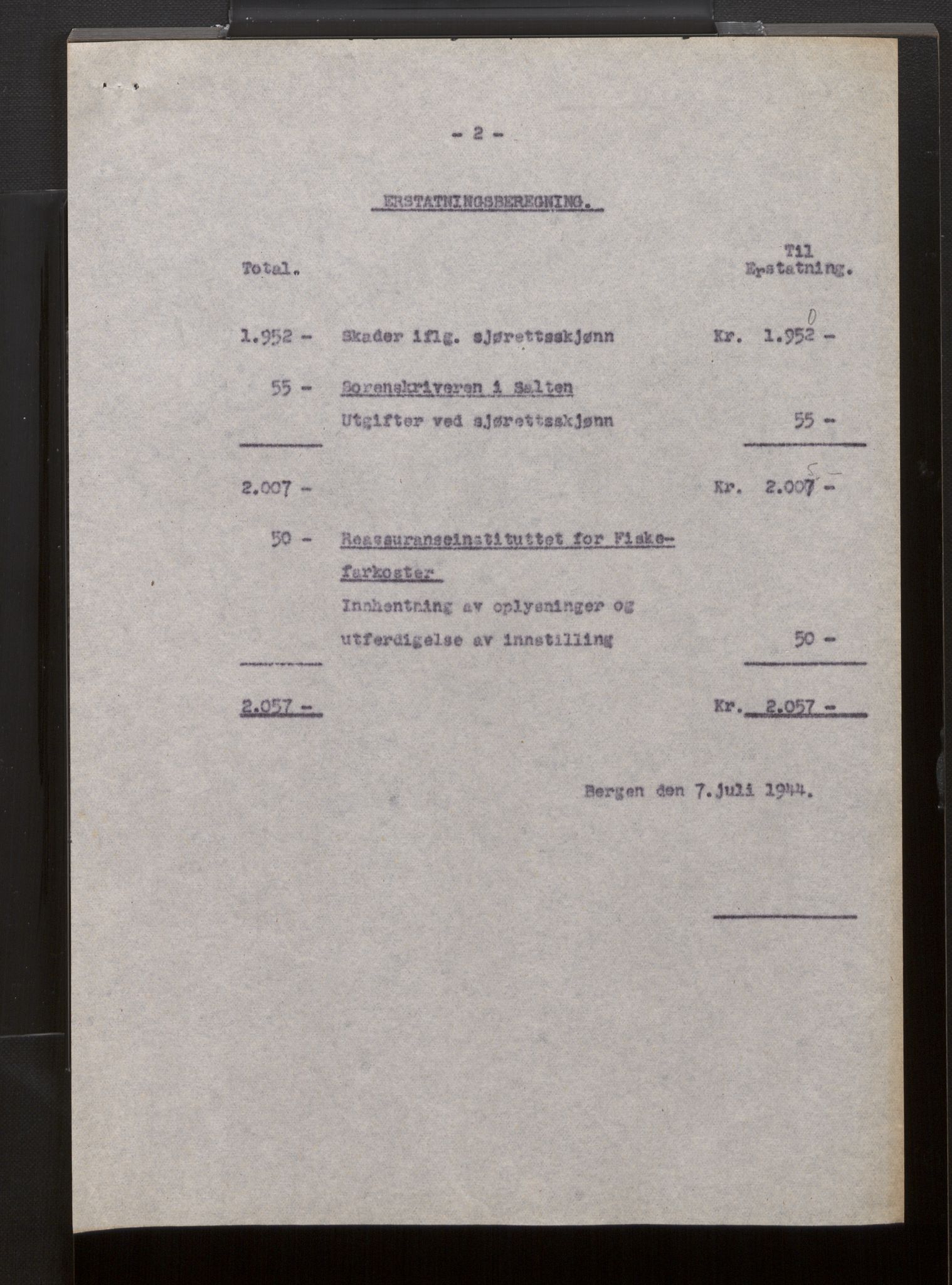 Fiskeridirektoratet - 1 Adm. ledelse - 13 Båtkontoret, AV/SAB-A-2003/La/L0058: Statens krigsforsikring for fiskeflåten, 1936-1971, p. 180