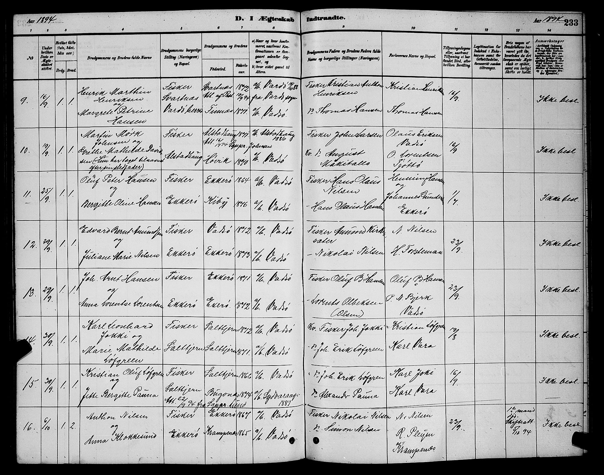 Vadsø sokneprestkontor, SATØ/S-1325/H/Hb/L0003klokker: Parish register (copy) no. 3, 1881-1901, p. 233