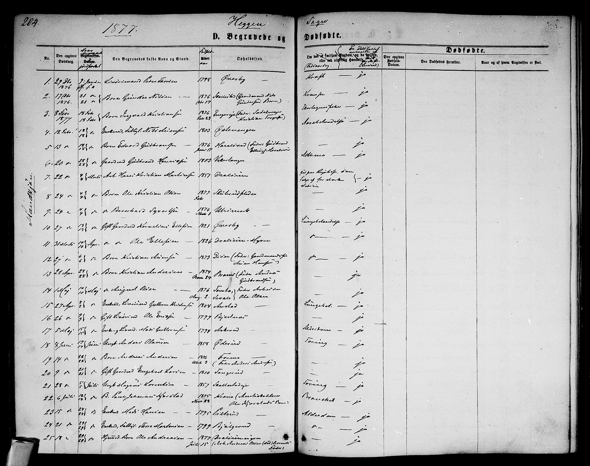 Modum kirkebøker, SAKO/A-234/G/Ga/L0007: Parish register (copy) no. I 7, 1869-1878, p. 204