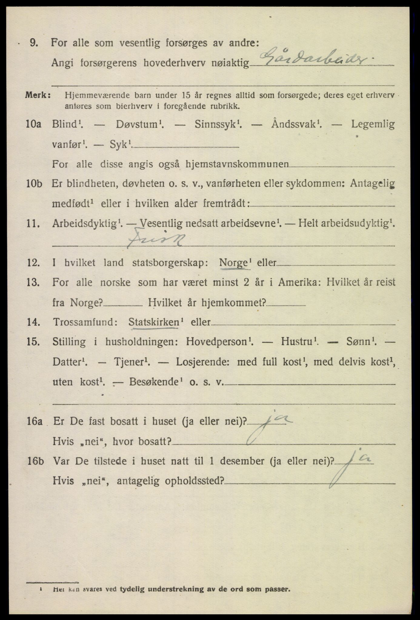 SAK, 1920 census for Gyland, 1920, p. 1001