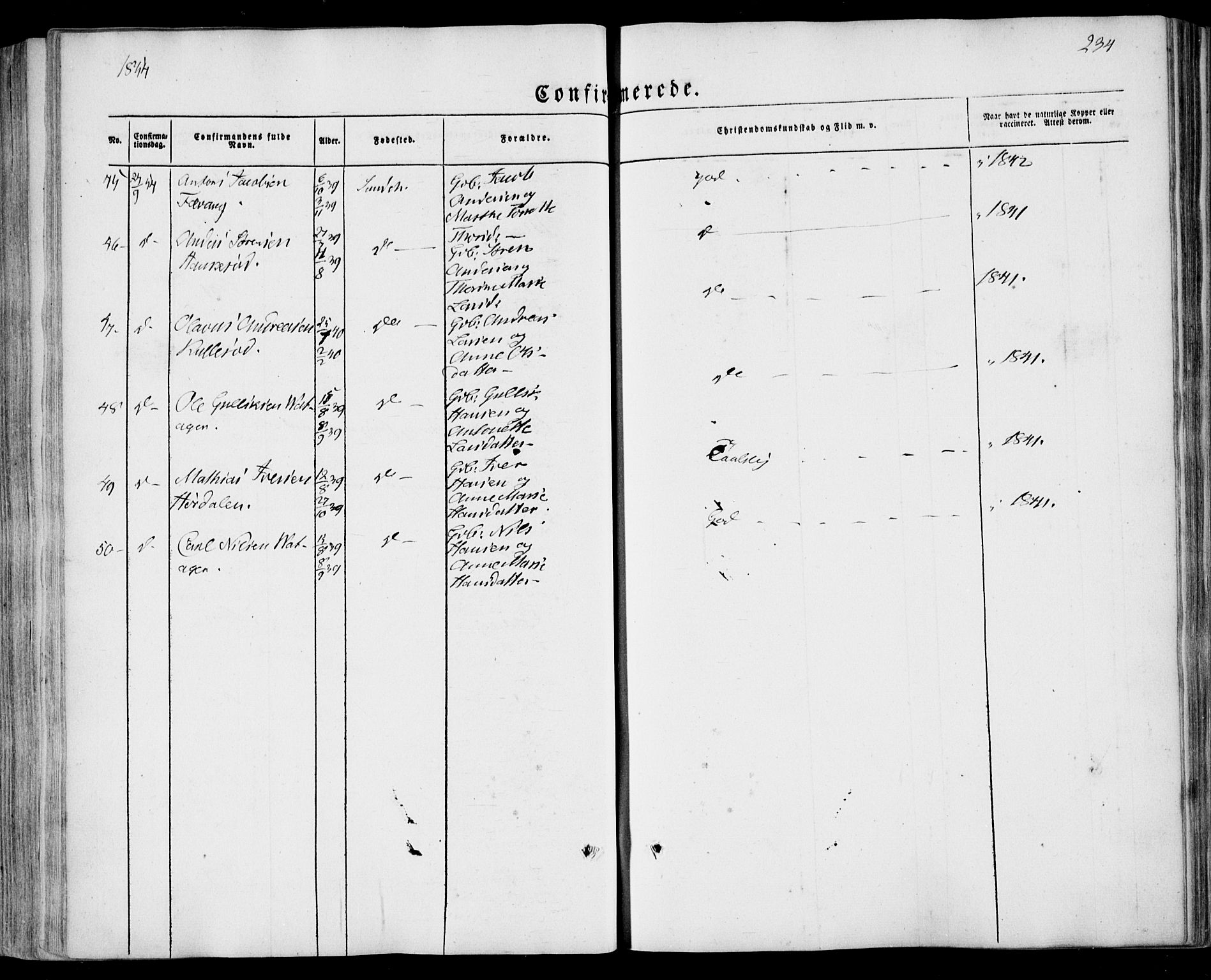 Sandar kirkebøker, AV/SAKO-A-243/F/Fa/L0006: Parish register (official) no. 6, 1847-1860, p. 234