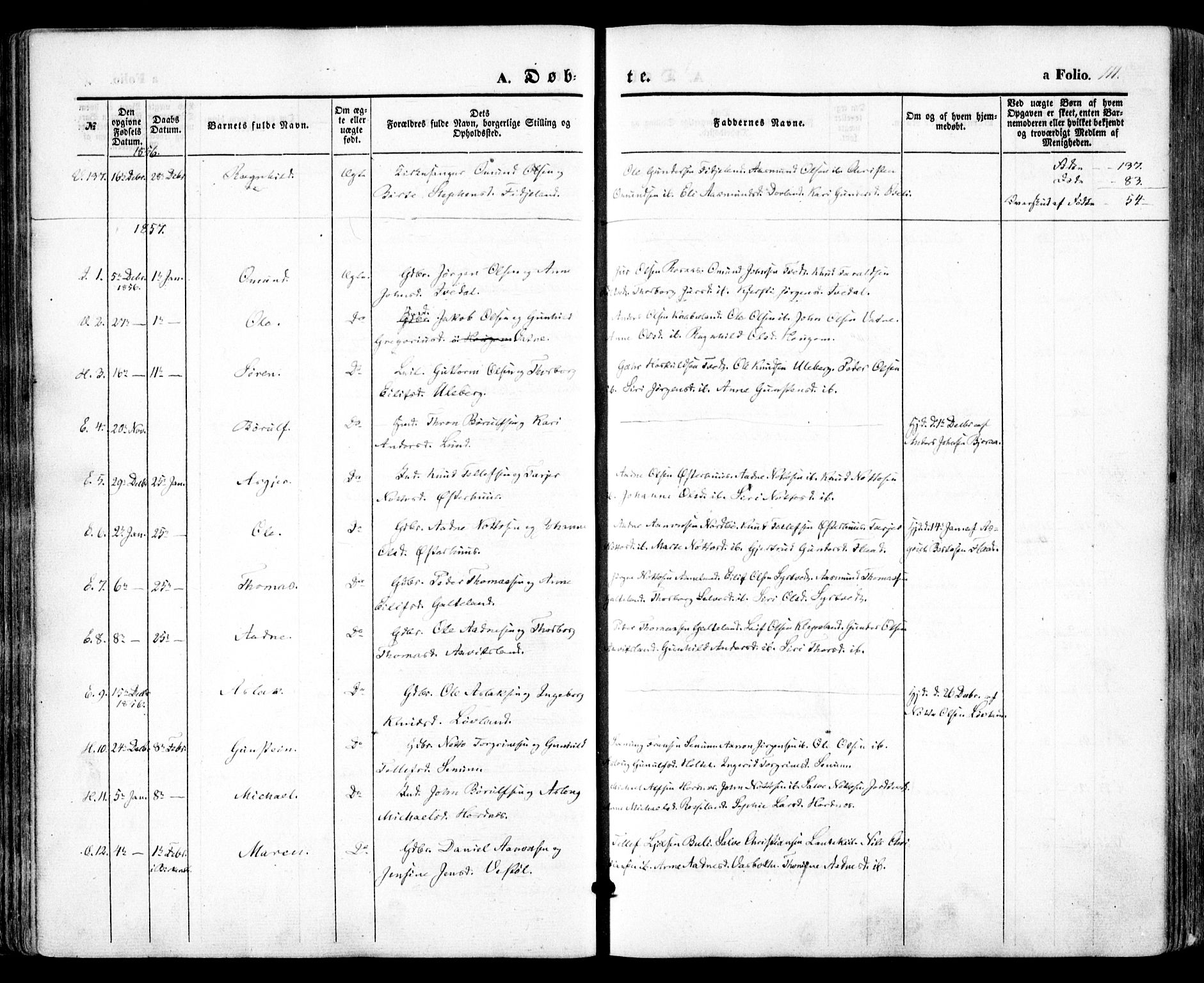 Evje sokneprestkontor, AV/SAK-1111-0008/F/Fa/Faa/L0005: Parish register (official) no. A 5, 1843-1865, p. 111