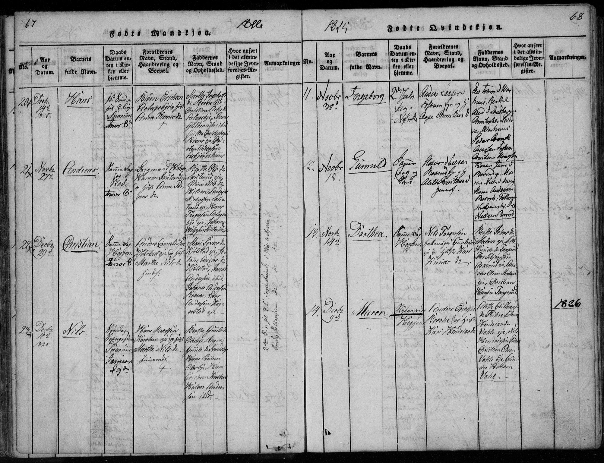 Modum kirkebøker, AV/SAKO-A-234/F/Fa/L0005: Parish register (official) no. 5, 1824-1841, p. 67-68