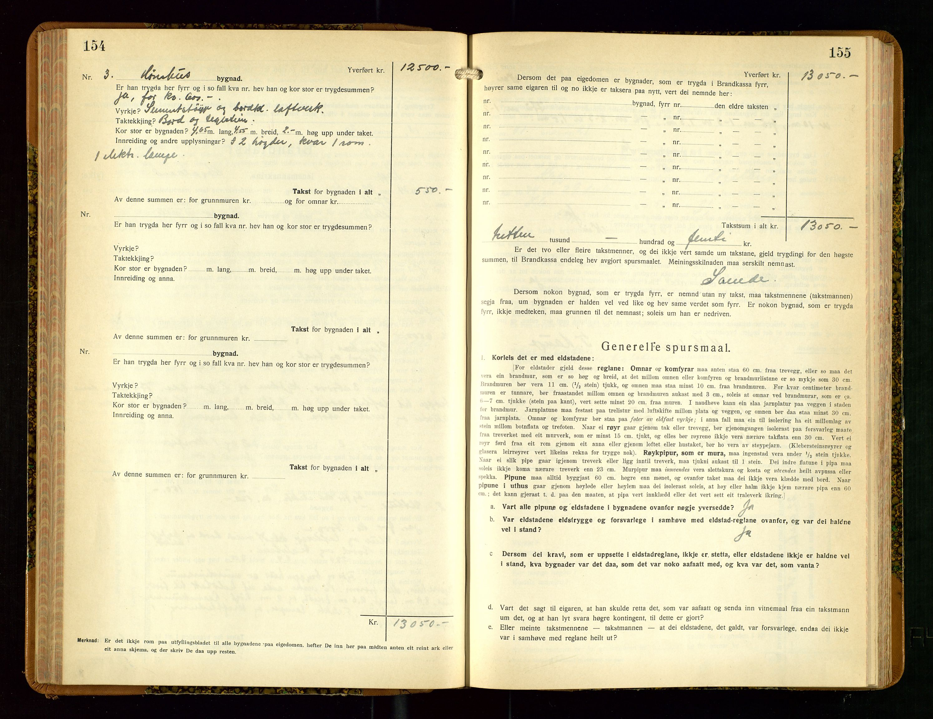 Klepp lensmannskontor, SAST/A-100163/Goc/L0013: "Brandtakstbok" m/register, 1933-1937, p. 154-155