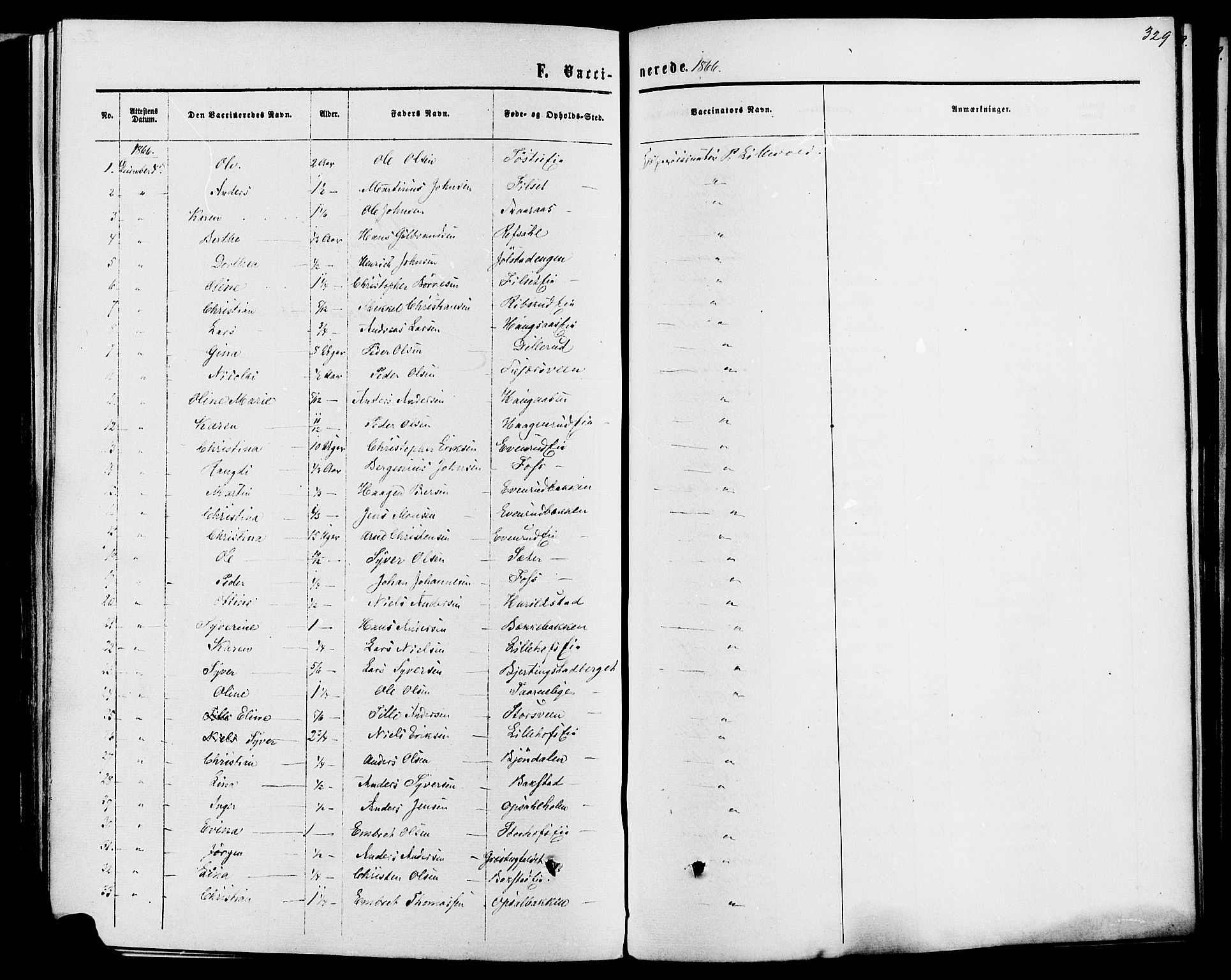 Romedal prestekontor, SAH/PREST-004/K/L0006: Parish register (official) no. 6, 1866-1886, p. 329