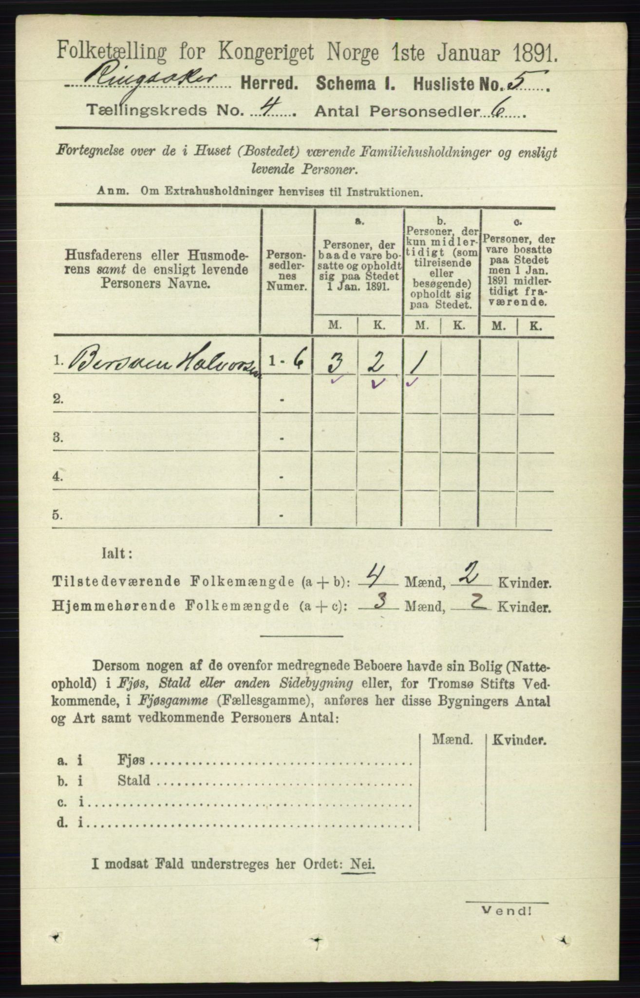 RA, 1891 census for 0412 Ringsaker, 1891, p. 1686