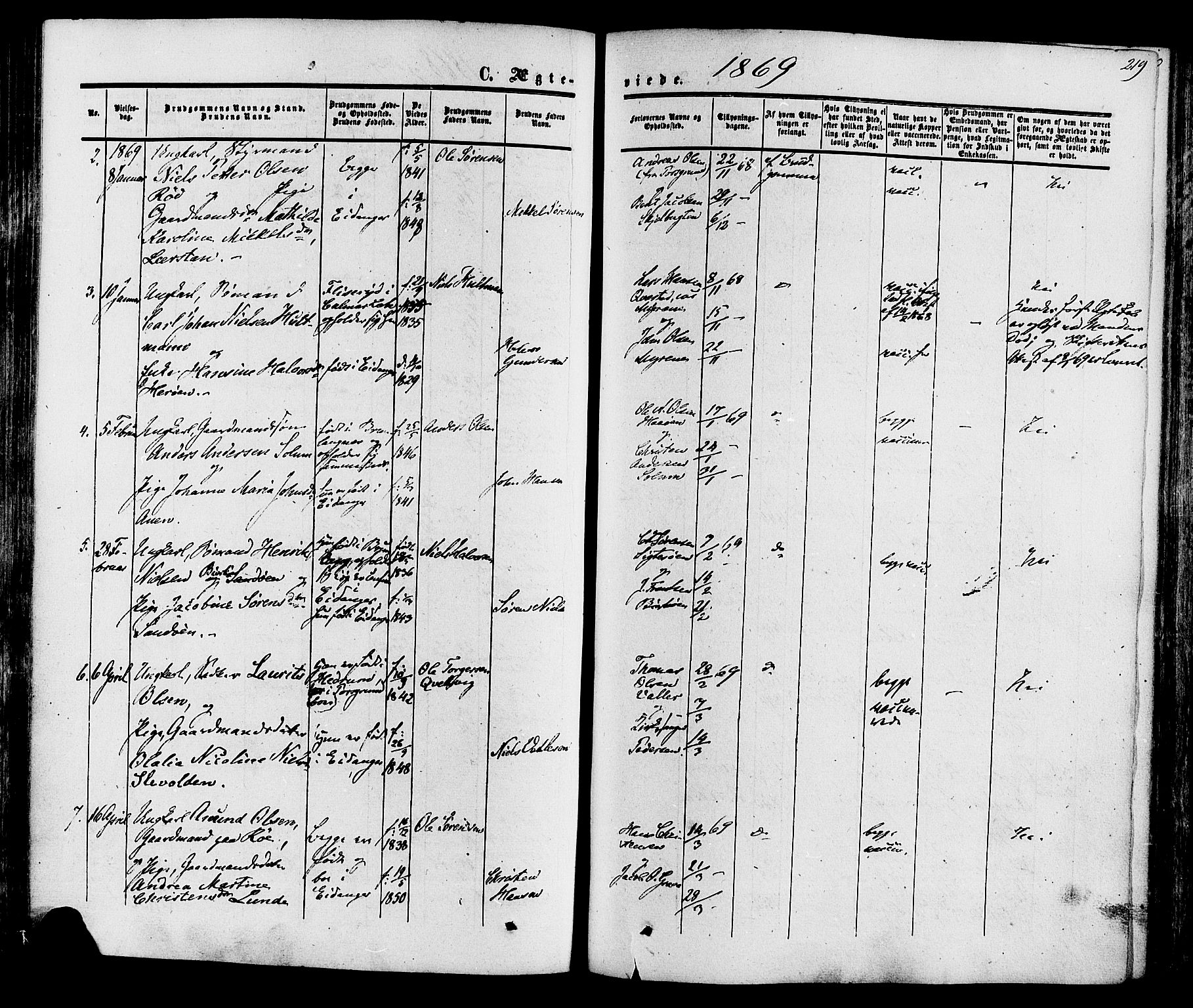 Eidanger kirkebøker, SAKO/A-261/F/Fa/L0010: Parish register (official) no. 10, 1859-1874, p. 219