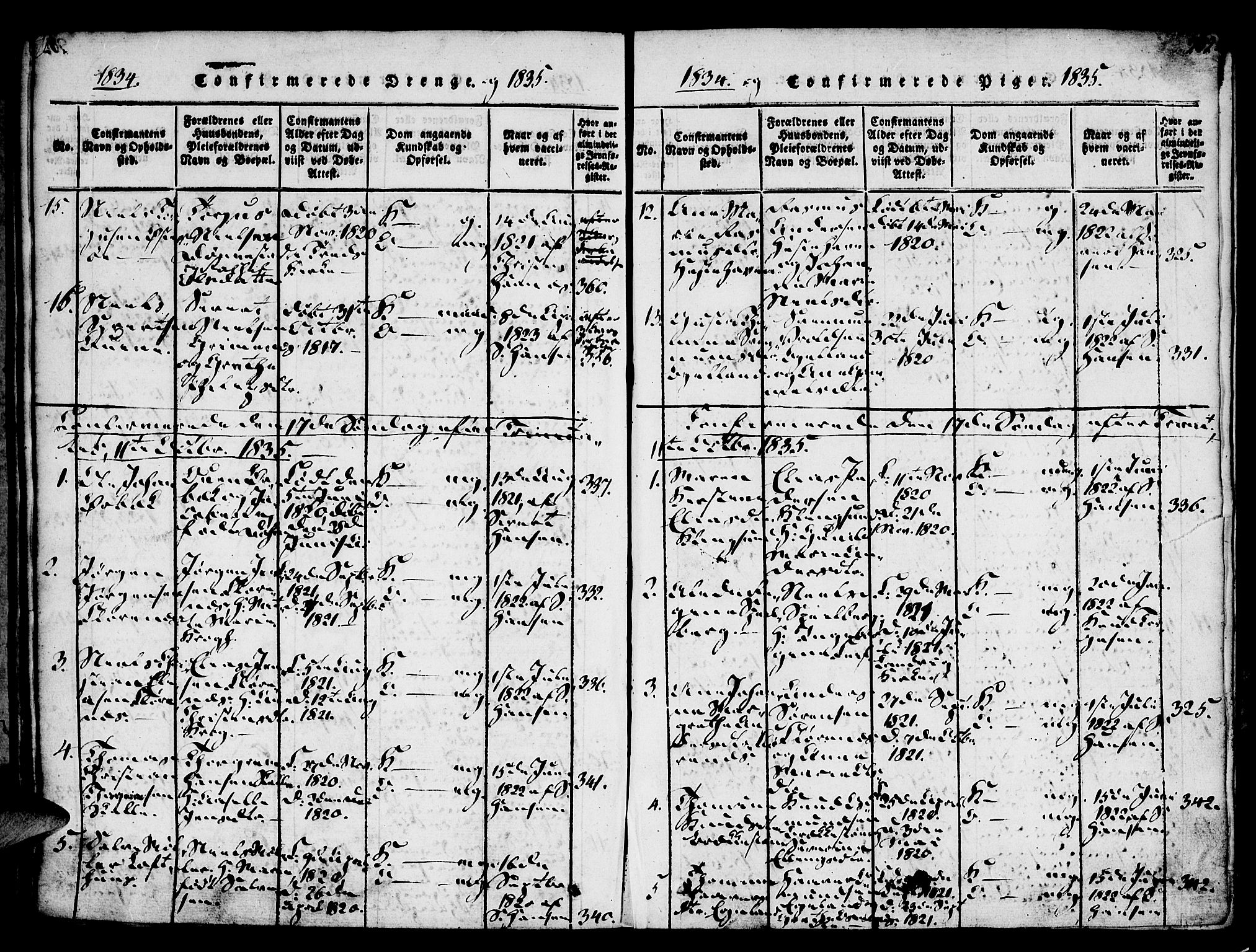 Vestre Moland sokneprestkontor, AV/SAK-1111-0046/F/Fa/Fab/L0003: Parish register (official) no. A 3, 1816-1843, p. 262