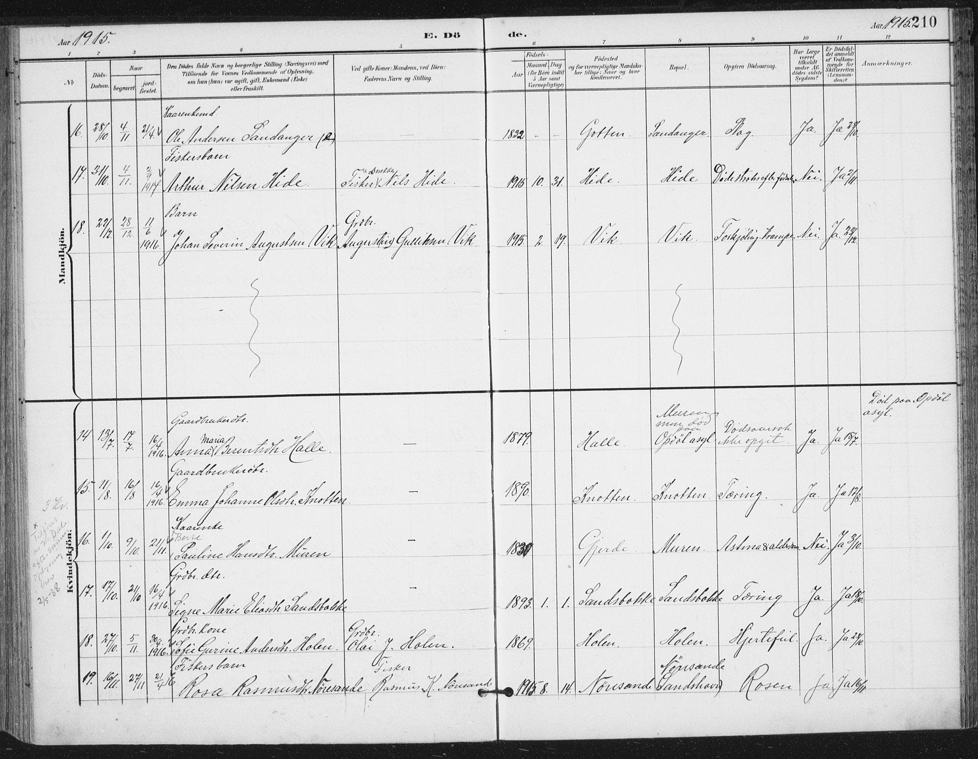 Ministerialprotokoller, klokkerbøker og fødselsregistre - Møre og Romsdal, AV/SAT-A-1454/503/L0038: Parish register (official) no. 503A06, 1901-1917, p. 210