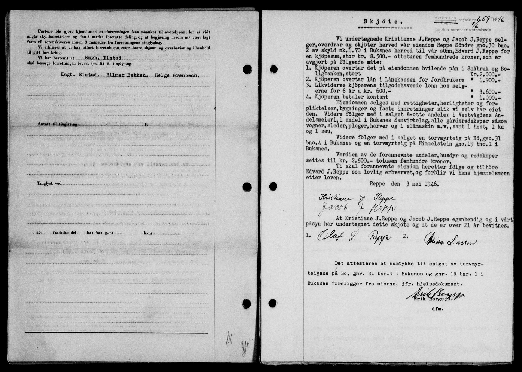 Lofoten sorenskriveri, SAT/A-0017/1/2/2C/L0014a: Mortgage book no. 14a, 1946-1946, Diary no: : 659/1946