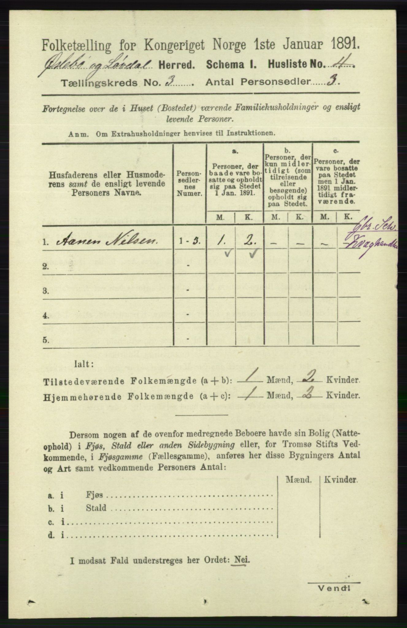 RA, 1891 census for 1021 Øyslebø og Laudal, 1891, p. 701