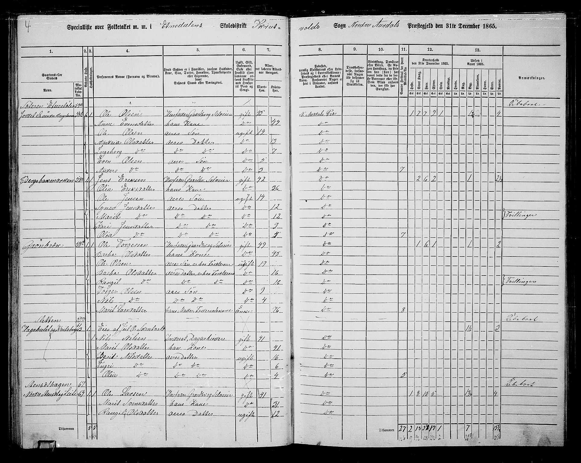 RA, 1865 census for Nord-Aurdal, 1865, p. 43