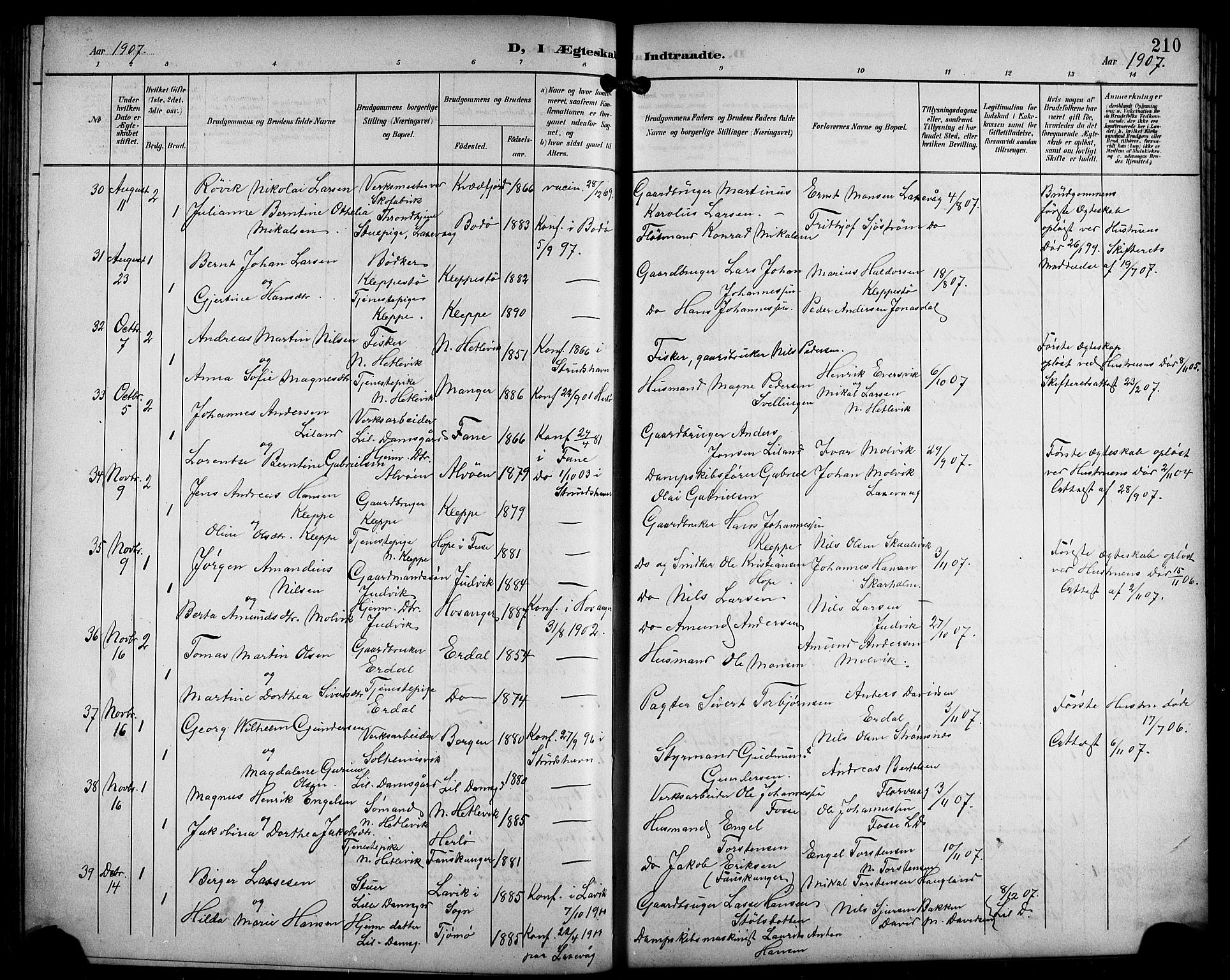 Laksevåg Sokneprestembete, SAB/A-76501/H/Ha/Hab/Haba/L0004: Parish register (copy) no. A 4, 1899-1909, p. 210