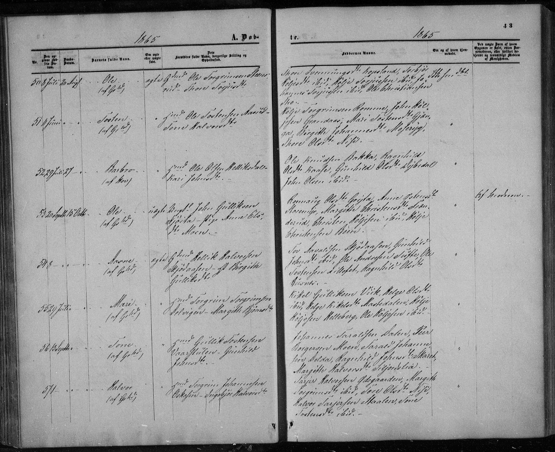 Gransherad kirkebøker, AV/SAKO-A-267/F/Fa/L0003: Parish register (official) no. I 3, 1859-1870, p. 43