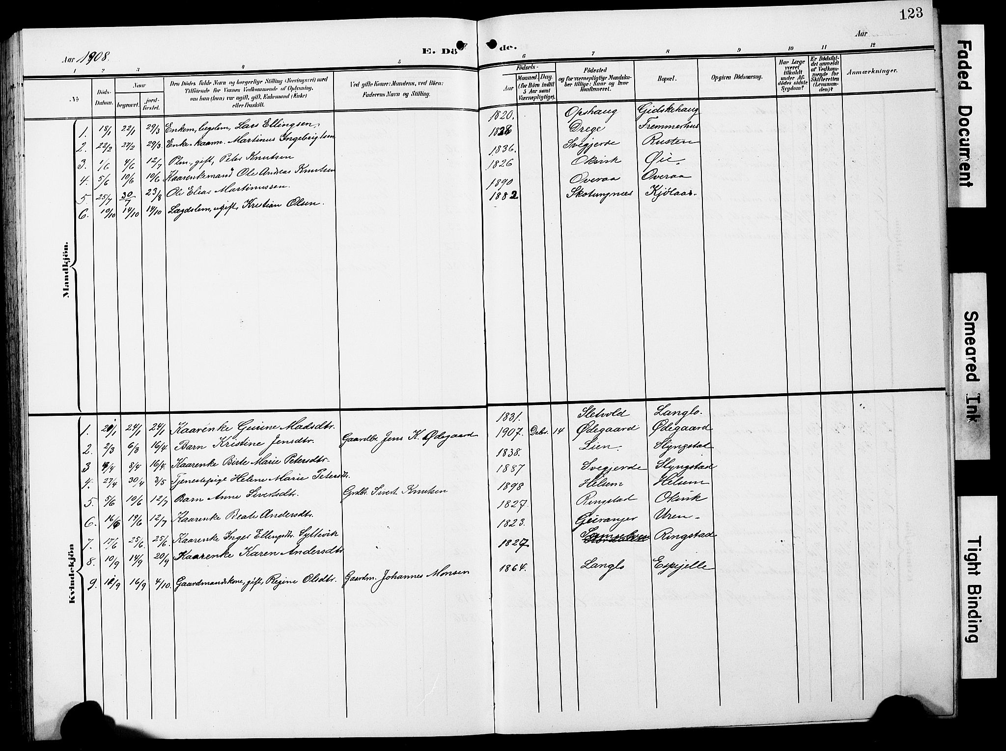 Ministerialprotokoller, klokkerbøker og fødselsregistre - Møre og Romsdal, SAT/A-1454/520/L0293: Parish register (copy) no. 520C05, 1902-1923, p. 123