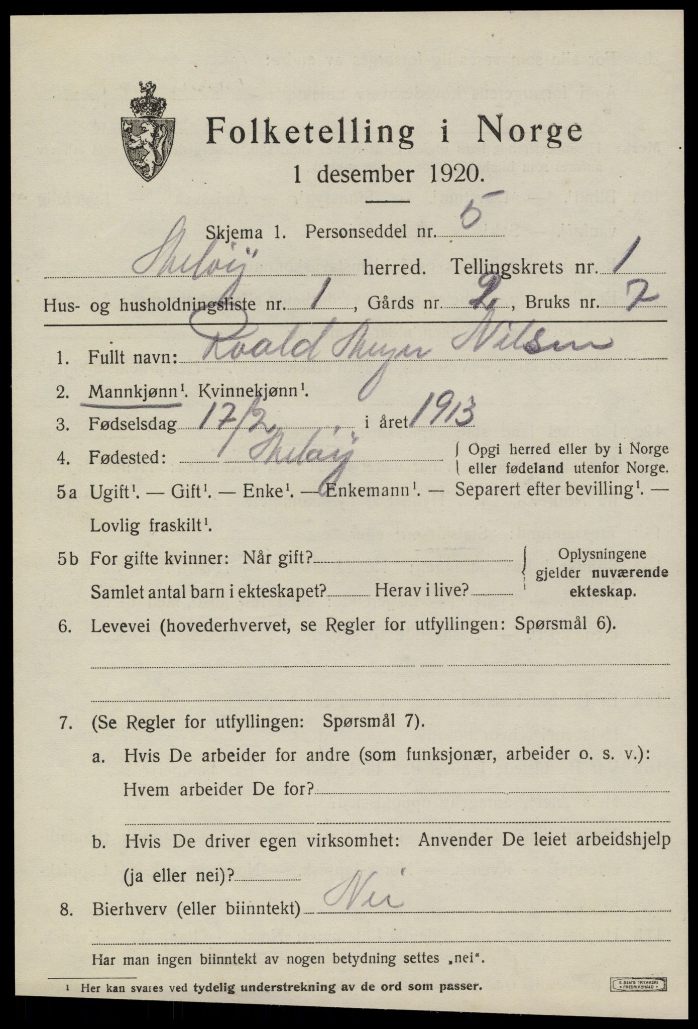 SAT, 1920 census for Meløy, 1920, p. 1465