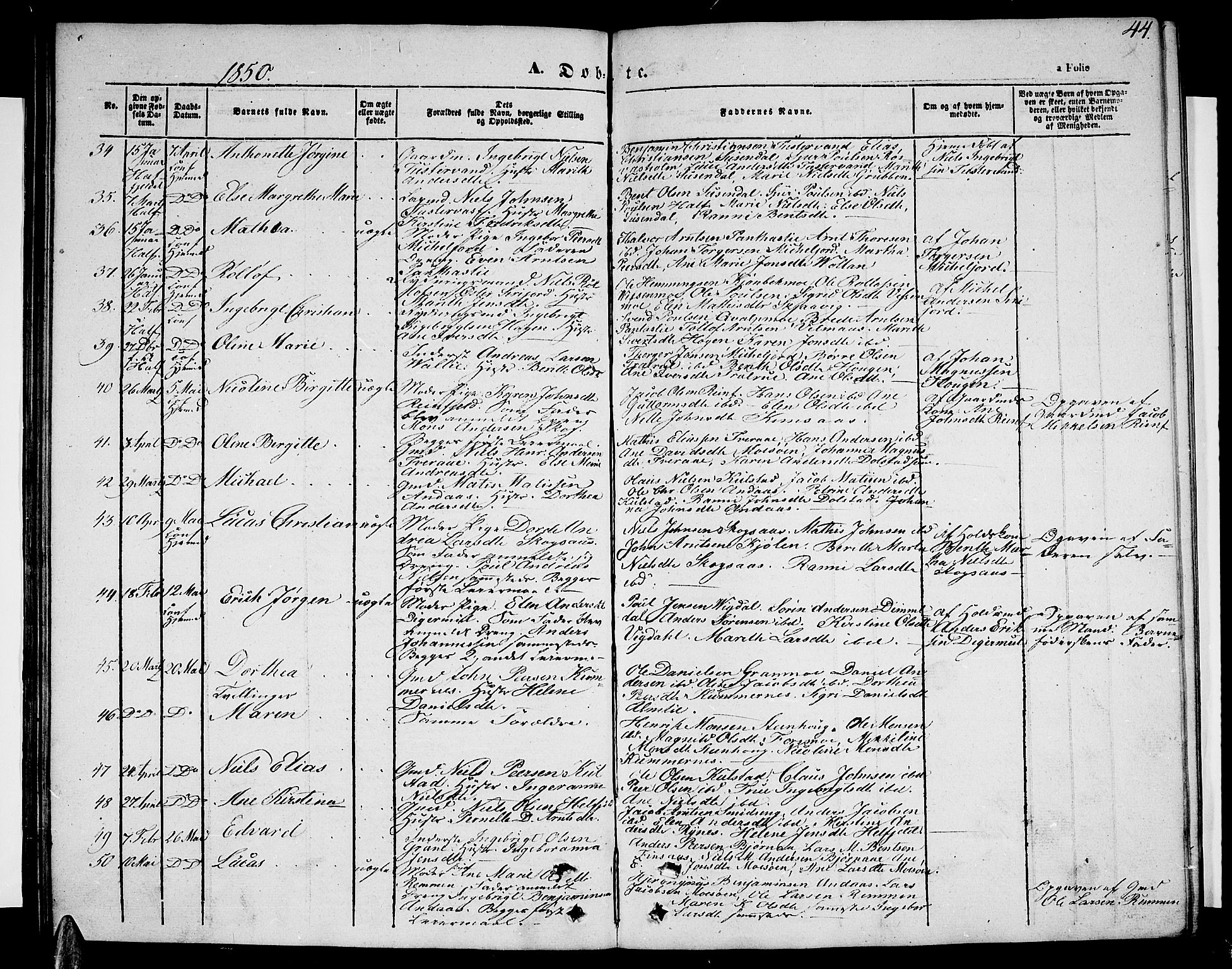 Ministerialprotokoller, klokkerbøker og fødselsregistre - Nordland, SAT/A-1459/820/L0300: Parish register (copy) no. 820C02, 1846-1850, p. 44