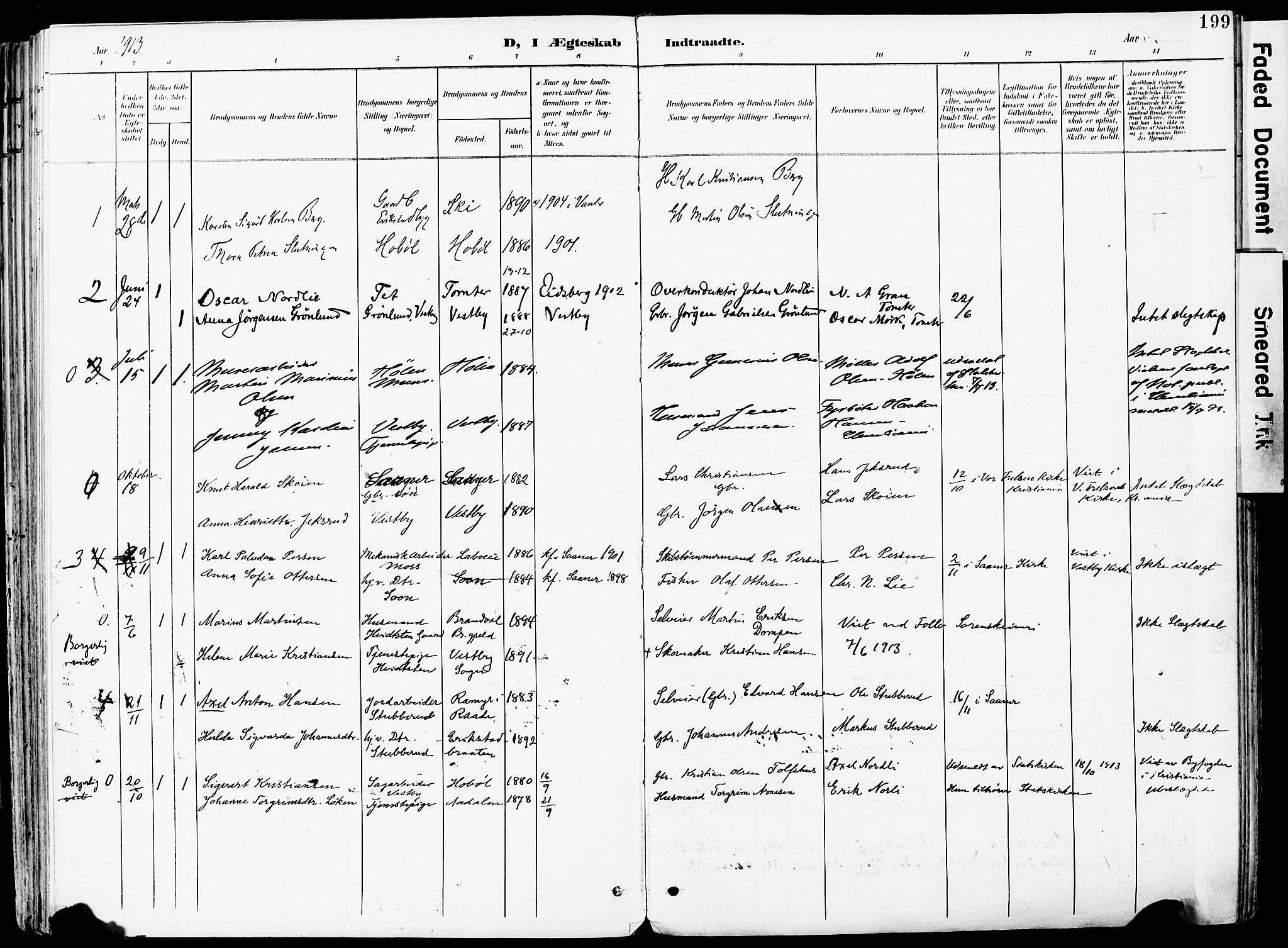 Vestby prestekontor Kirkebøker, SAO/A-10893/F/Fa/L0010: Parish register (official) no. I 10, 1900-1926, p. 199