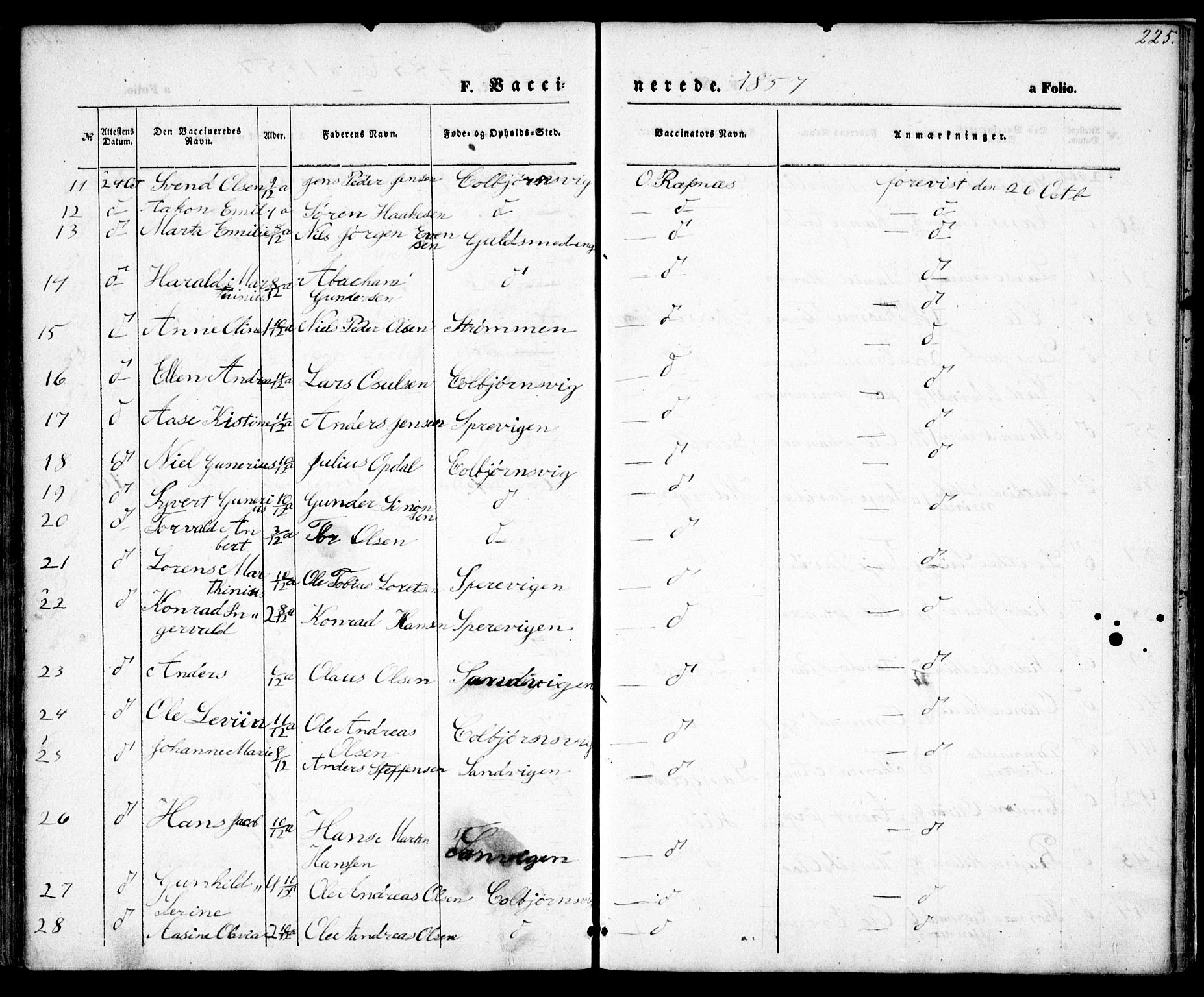 Hisøy sokneprestkontor, SAK/1111-0020/F/Fa/L0001: Parish register (official) no. A 1, 1849-1871, p. 225