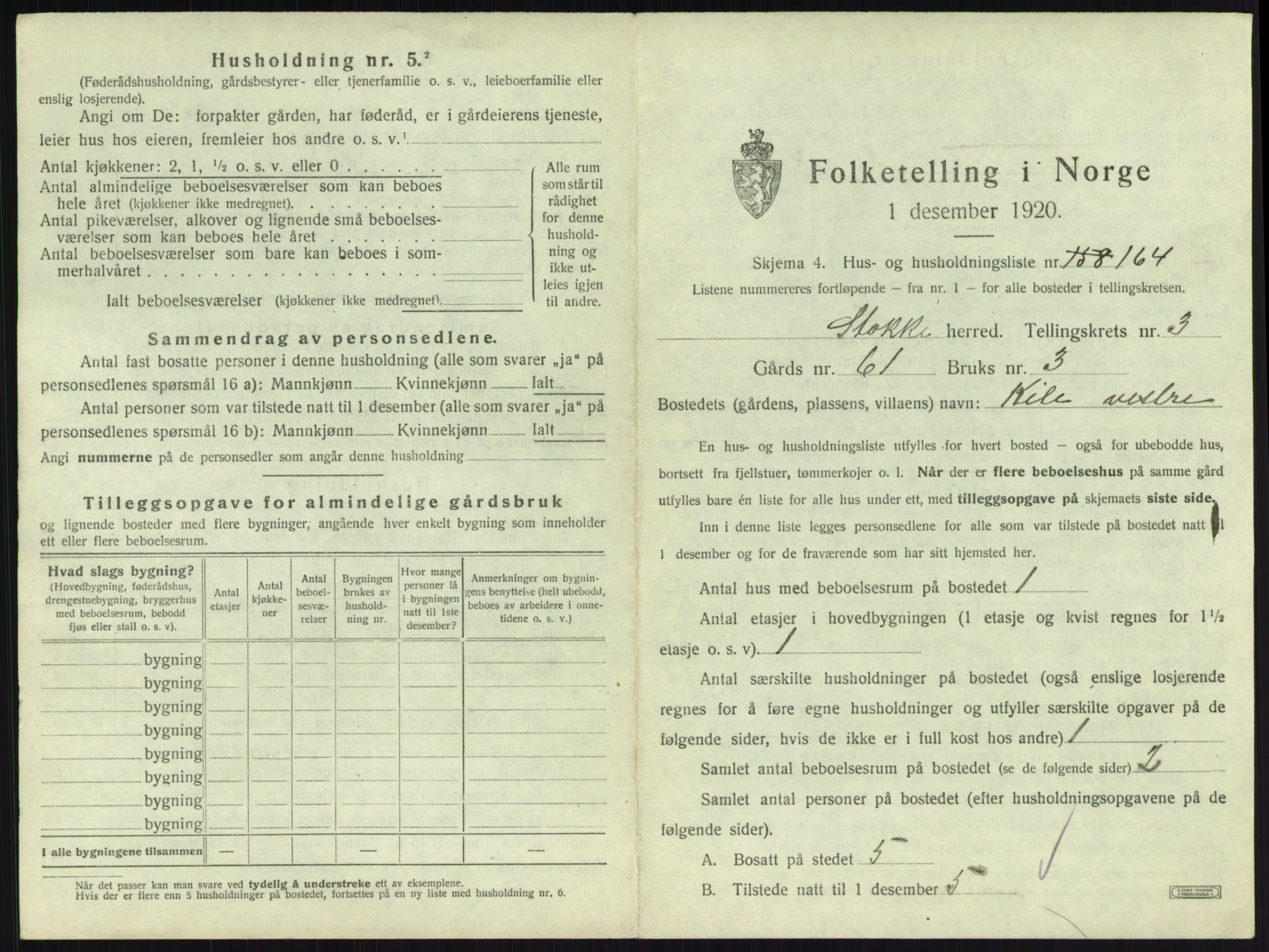 SAKO, 1920 census for Stokke, 1920, p. 801