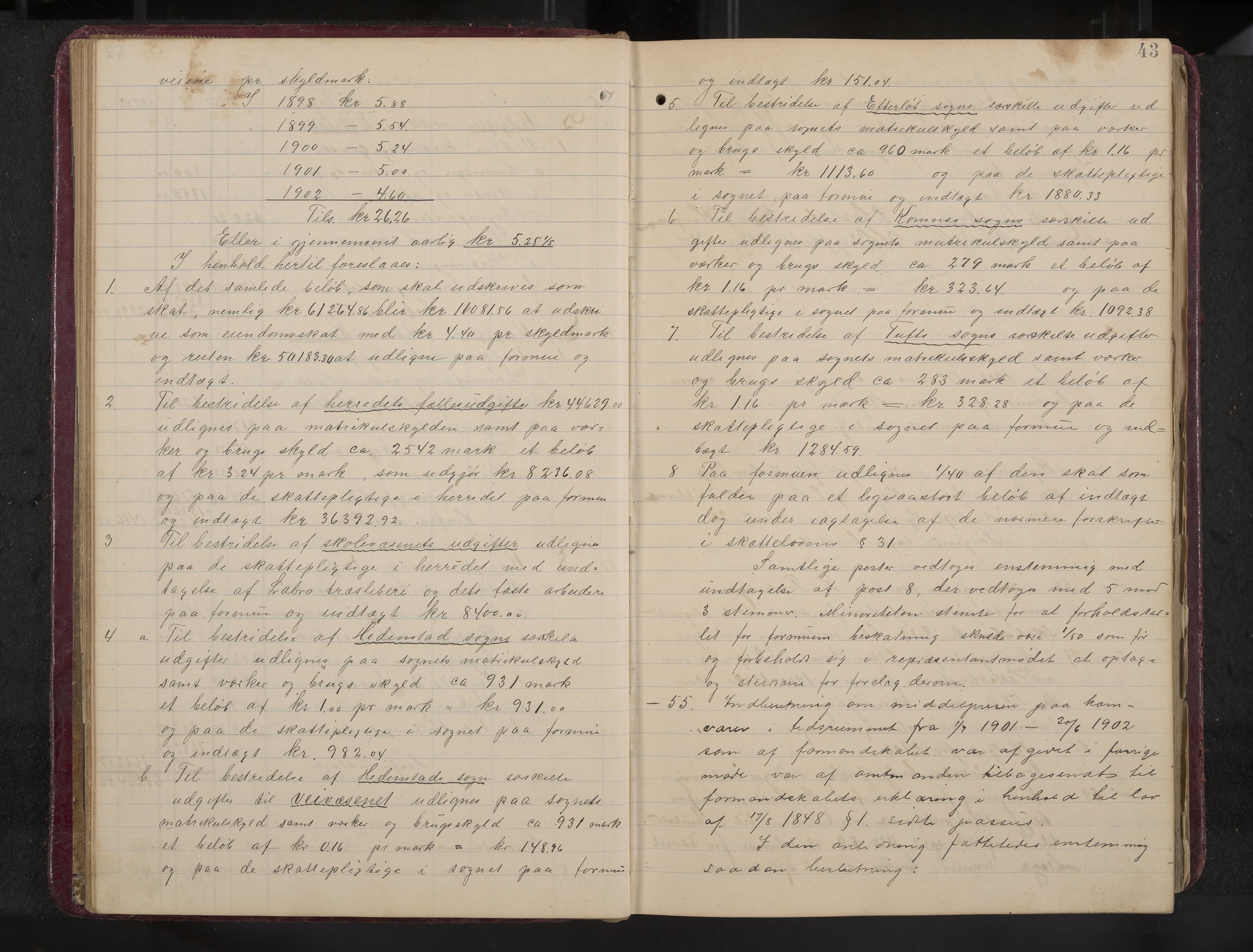 Ytre Sandsvær formannskap og sentraladministrasjon, IKAK/0629021/A/Aa/L0001: Møtebok med register, 1902-1919, p. 43
