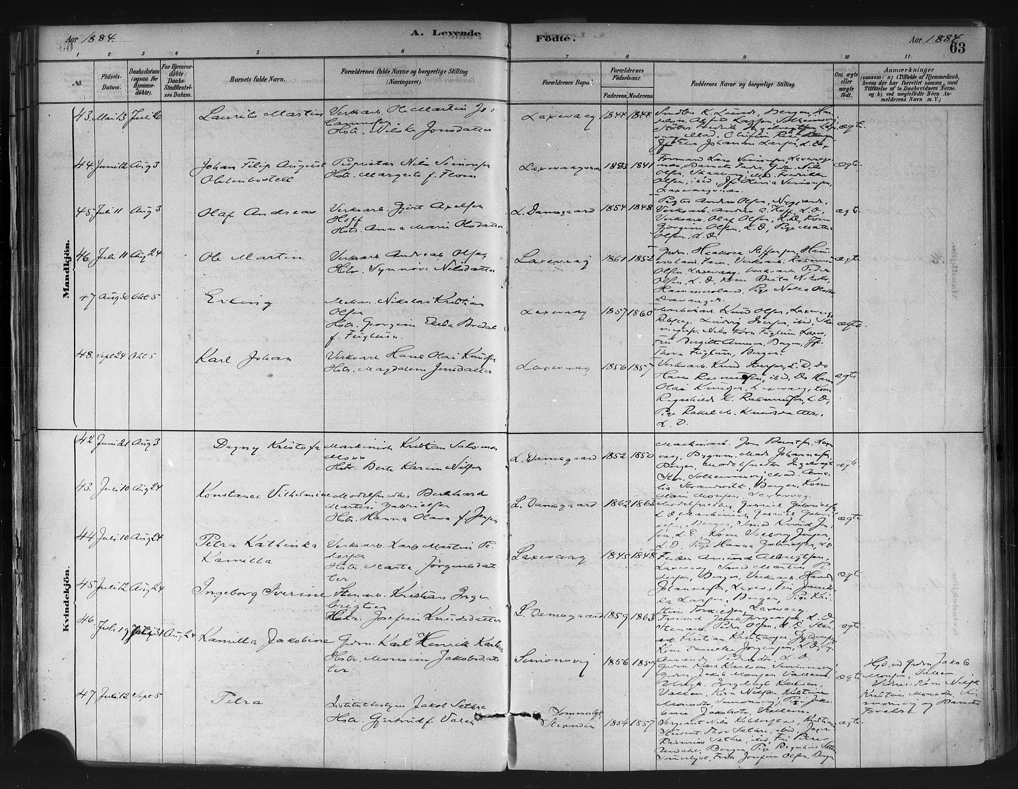 Askøy Sokneprestembete, AV/SAB-A-74101/H/Ha/Haa/Haae/L0002: Parish register (official) no. E 2, 1878-1891, p. 63
