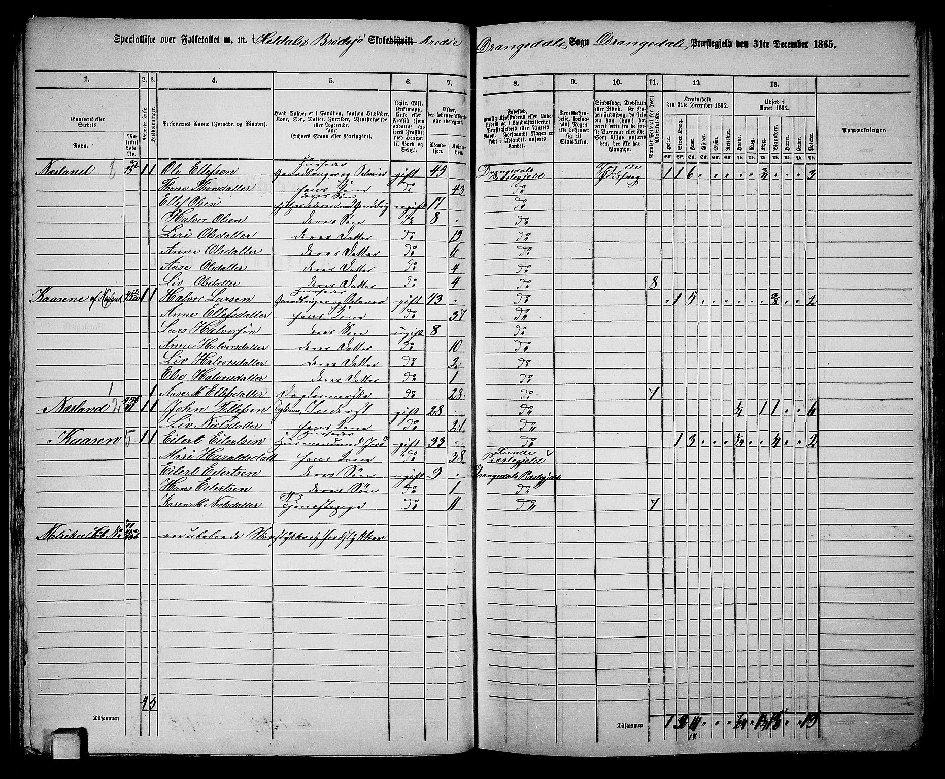 RA, 1865 census for Drangedal, 1865, p. 27