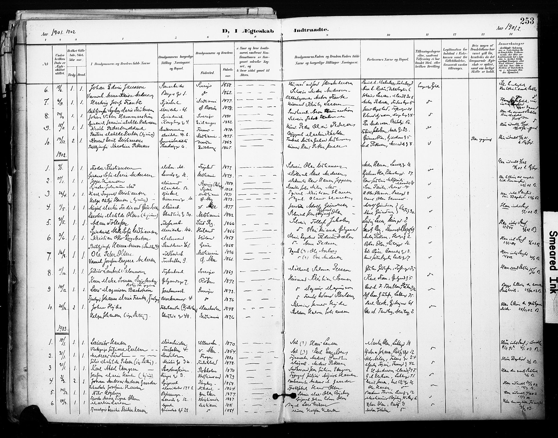 Sagene prestekontor Kirkebøker, SAO/A-10796/F/L0005: Parish register (official) no. 5, 1898-1911, p. 253