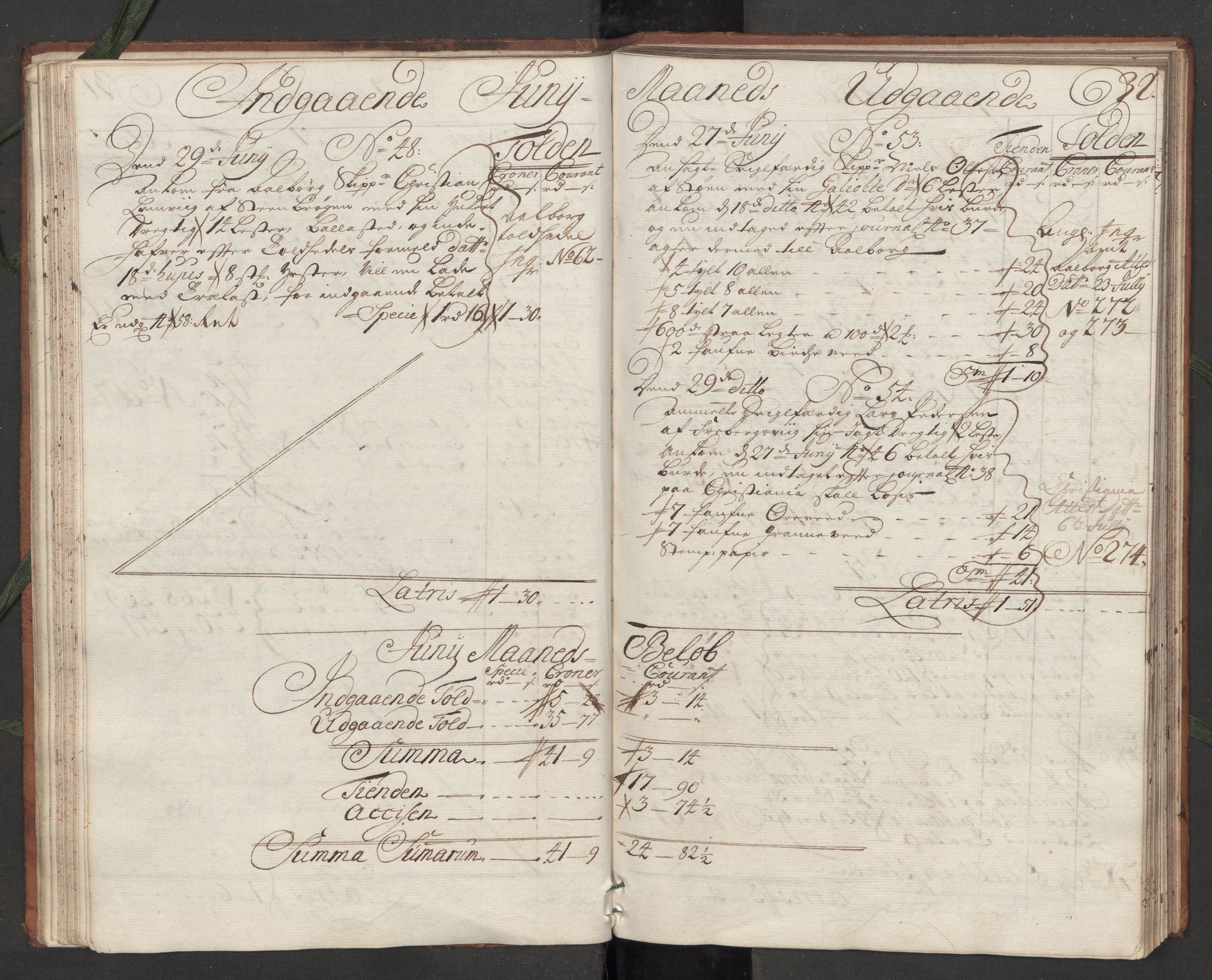 Generaltollkammeret, tollregnskaper, RA/EA-5490/R09/L0007/0001: Tollregnskaper Holmestrand / Hovedtollbok, 1731, p. 31b-32a