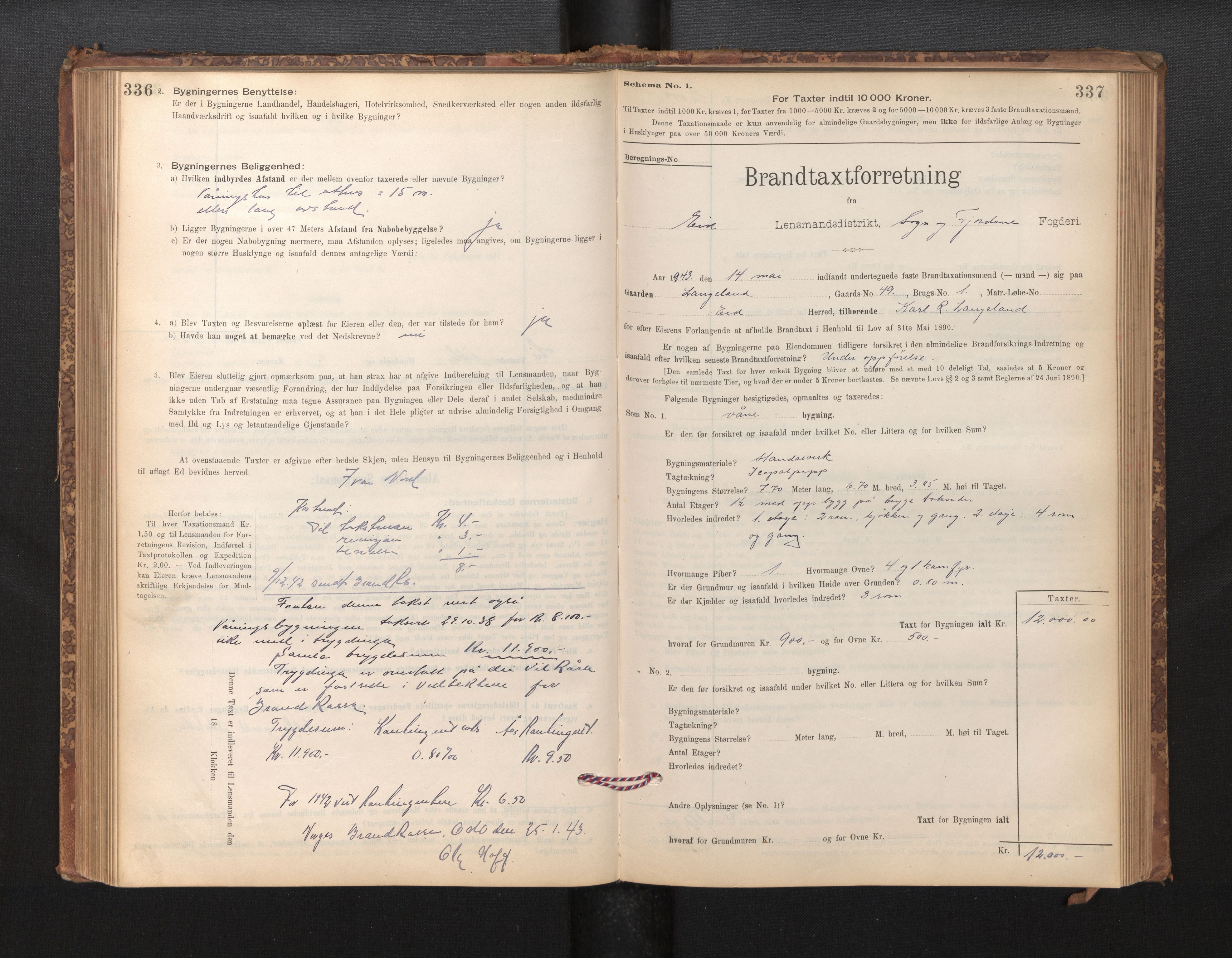 Lensmannen i Eid, SAB/A-27001/0012/L0007: Branntakstprotokoll, skjematakst, 1896-1929, p. 336-337