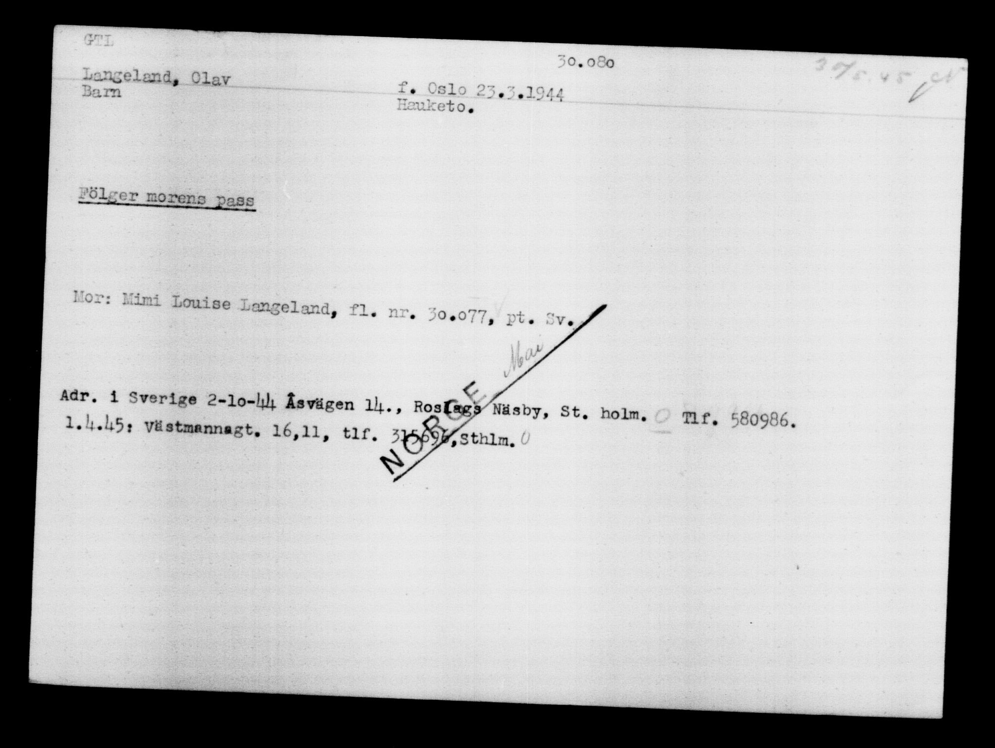 Den Kgl. Norske Legasjons Flyktningskontor, AV/RA-S-6753/V/Va/L0012: Kjesäterkartoteket.  Flyktningenr. 28300-31566, 1940-1945, p. 1963