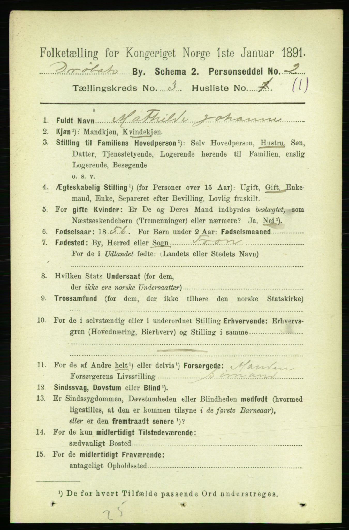 RA, 1891 census for 0203 Drøbak, 1891, p. 1883