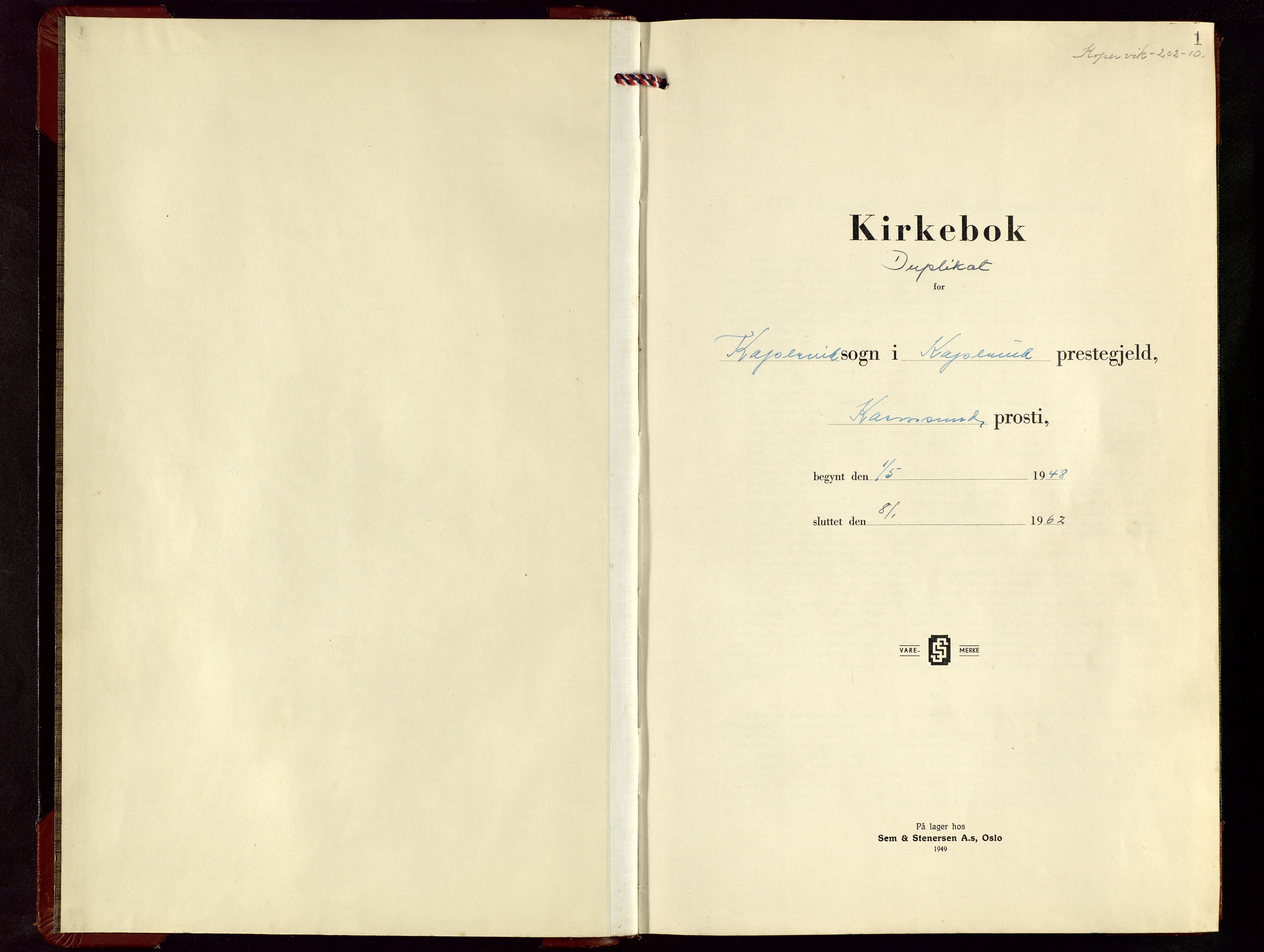 Kopervik sokneprestkontor, SAST/A-101850/H/Ha/Hab/L0010: Parish register (copy) no. B 10, 1948-1962, p. 1
