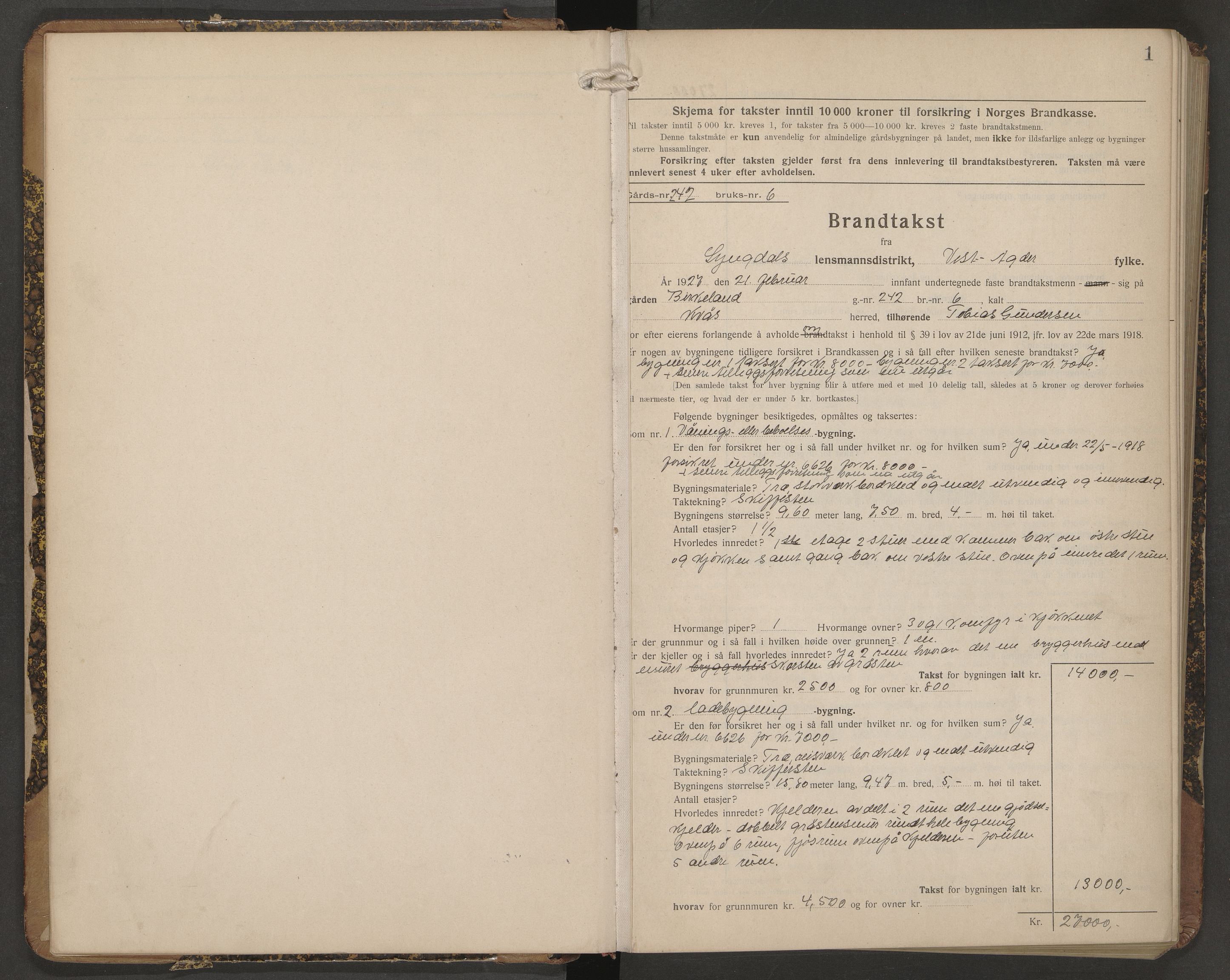Norges Brannkasse Lyngdal, AV/SAK-2241-0036/F/Fa/L0003: Branntakstprotokoll nr. 3, 1927-1931