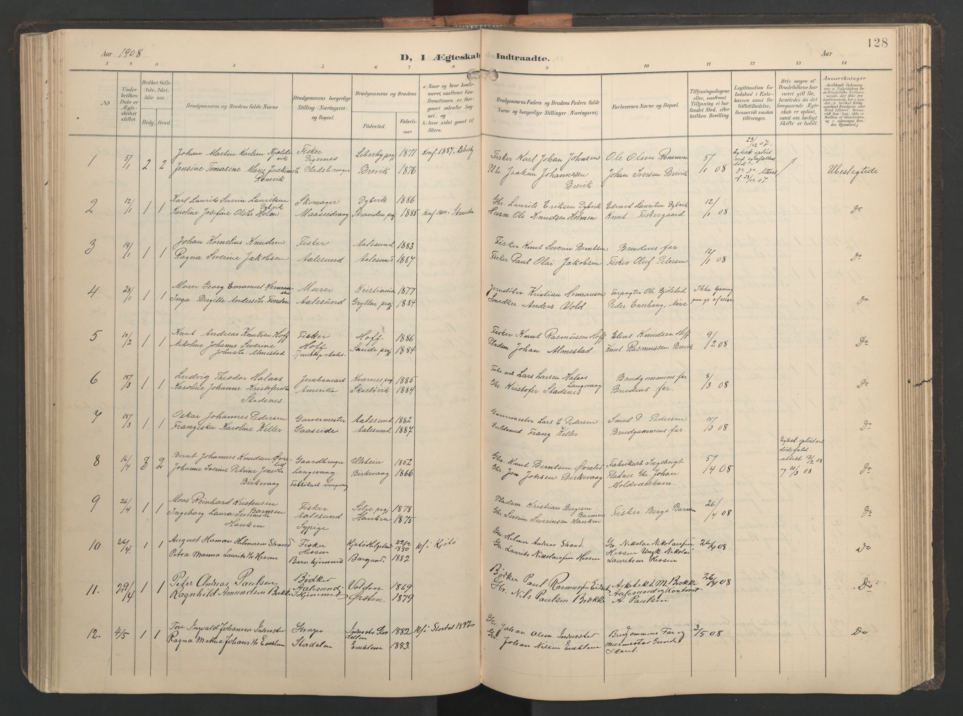 Ministerialprotokoller, klokkerbøker og fødselsregistre - Møre og Romsdal, AV/SAT-A-1454/528/L0433: Parish register (copy) no. 528C14, 1899-1922, p. 128